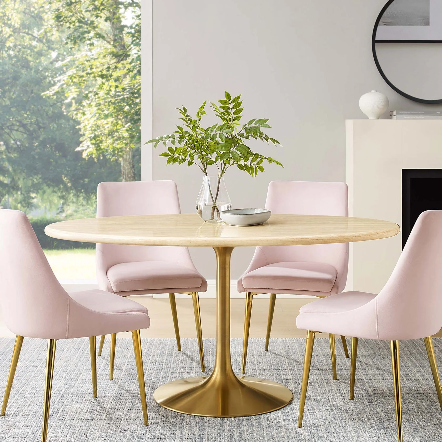 Lippa Oval Artificial Travertine Dining Table - Image 14