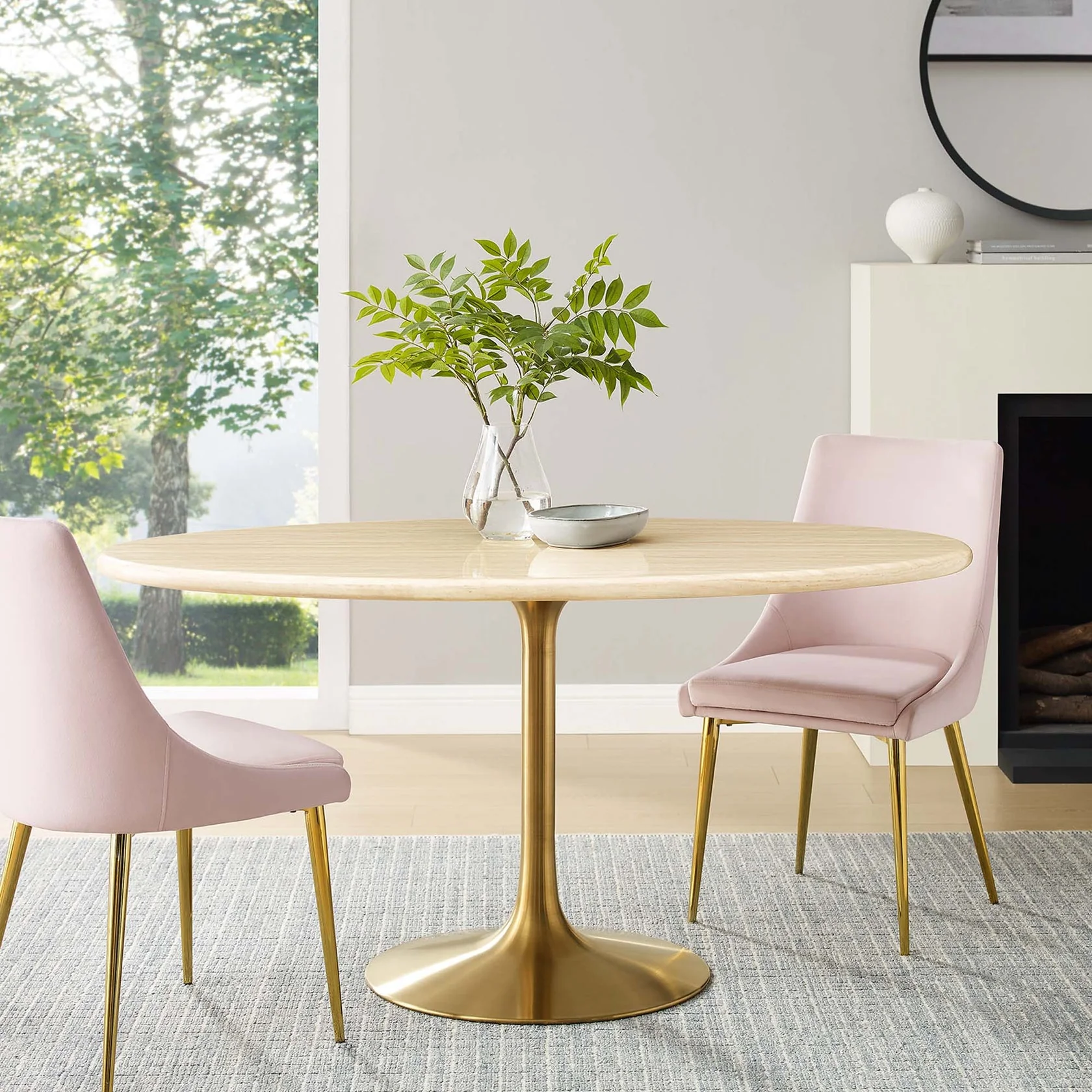 Lippa Oval Artificial Travertine Dining Table - Image 15