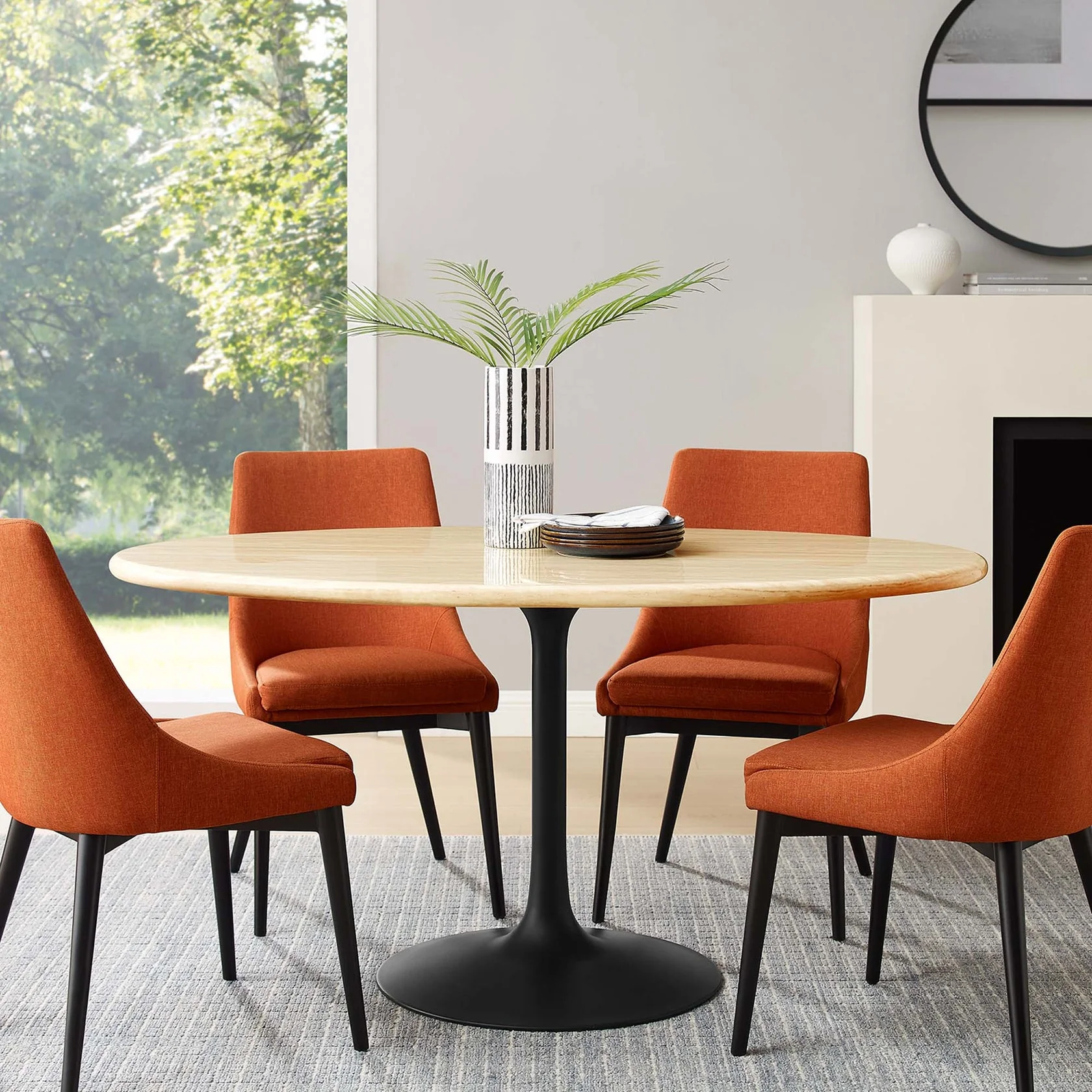 Lippa Oval Artificial Travertine Dining Table - Image 8