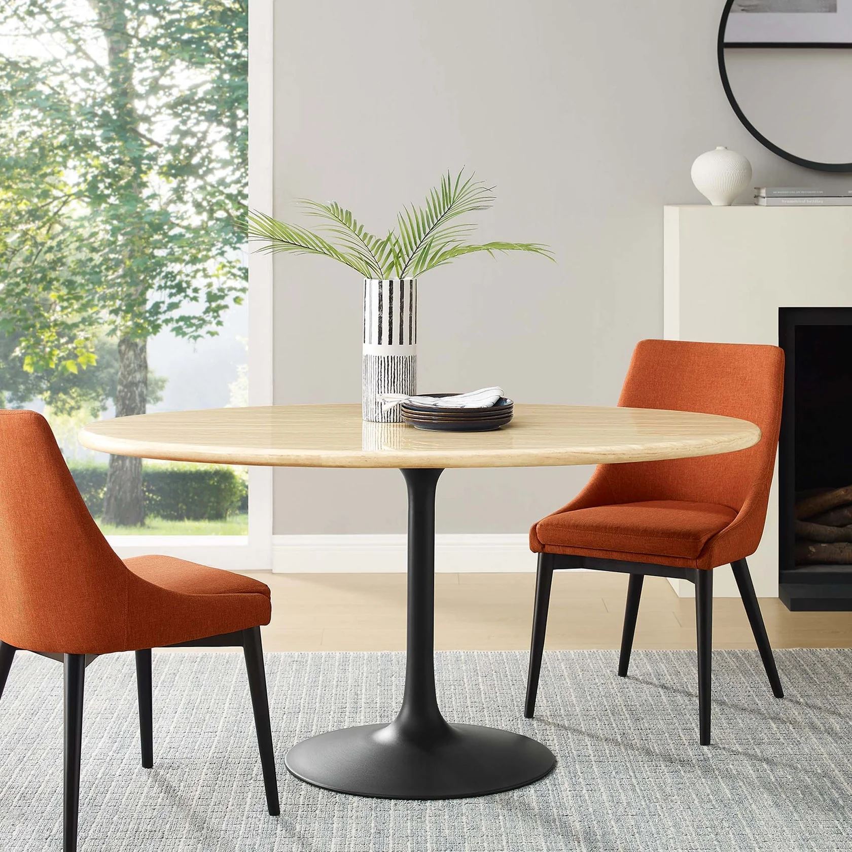 Lippa Oval Artificial Travertine Dining Table - Image 9
