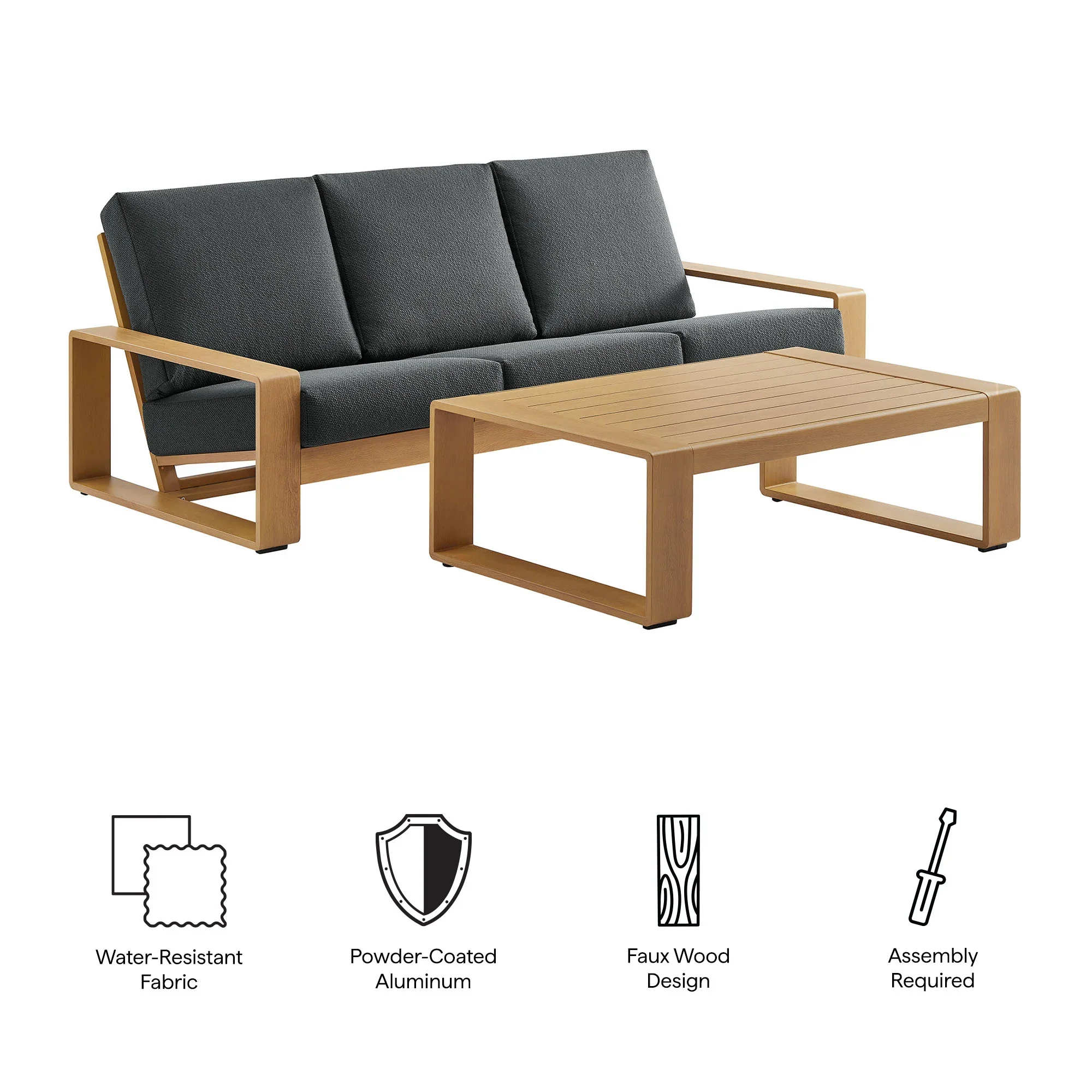 Lirienne 2-Piece Outdoor Patio Aluminum Faux Wood Furniture Set - Image 11