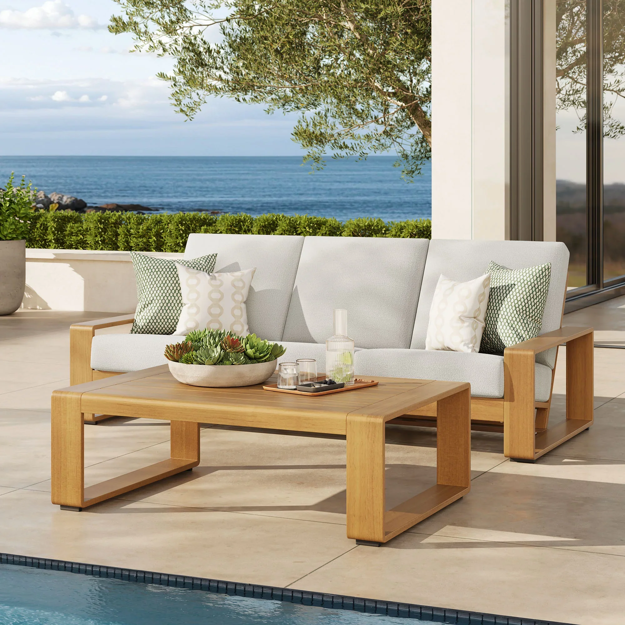 Lirienne 2-Piece Outdoor Patio Aluminum Faux Wood Furniture Set - Image 2