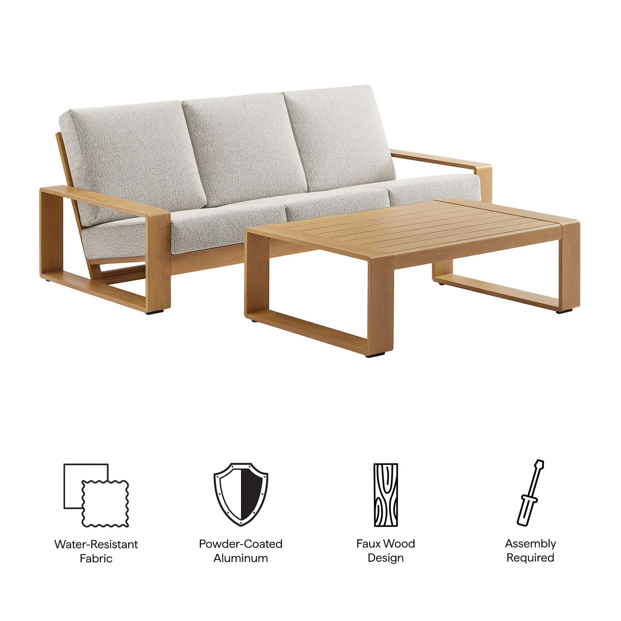 Lirienne 2-Piece Outdoor Patio Aluminum Faux Wood Furniture Set - Image 5