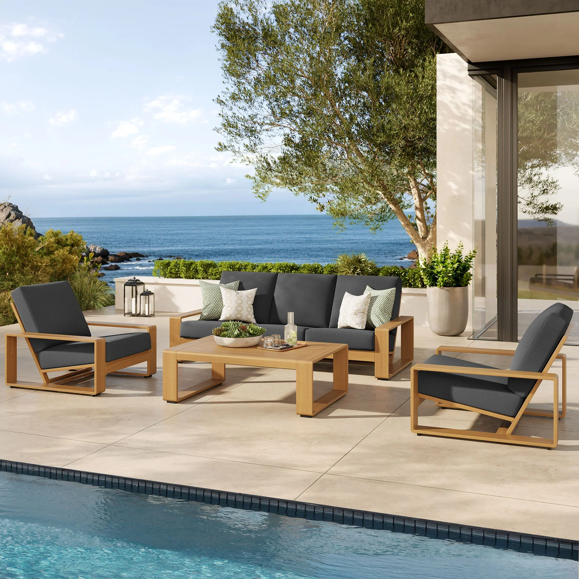 Lirienne 4-Piece Outdoor Patio Aluminum Faux Wood Furniture Set - Image 10