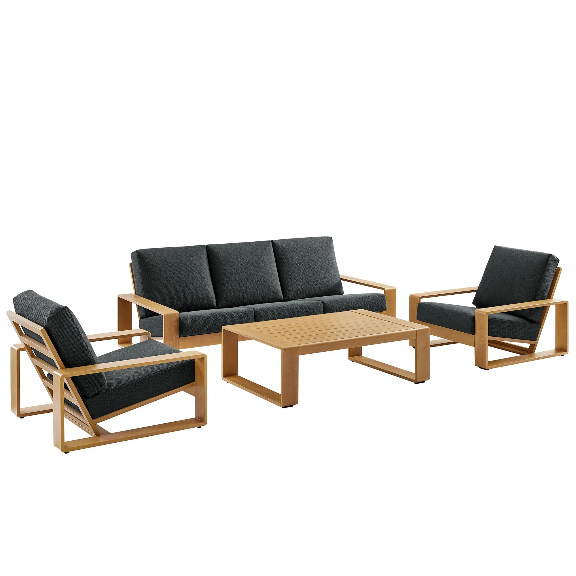 Lirienne 4-Piece Outdoor Patio Aluminum Faux Wood Furniture Set - Image 11