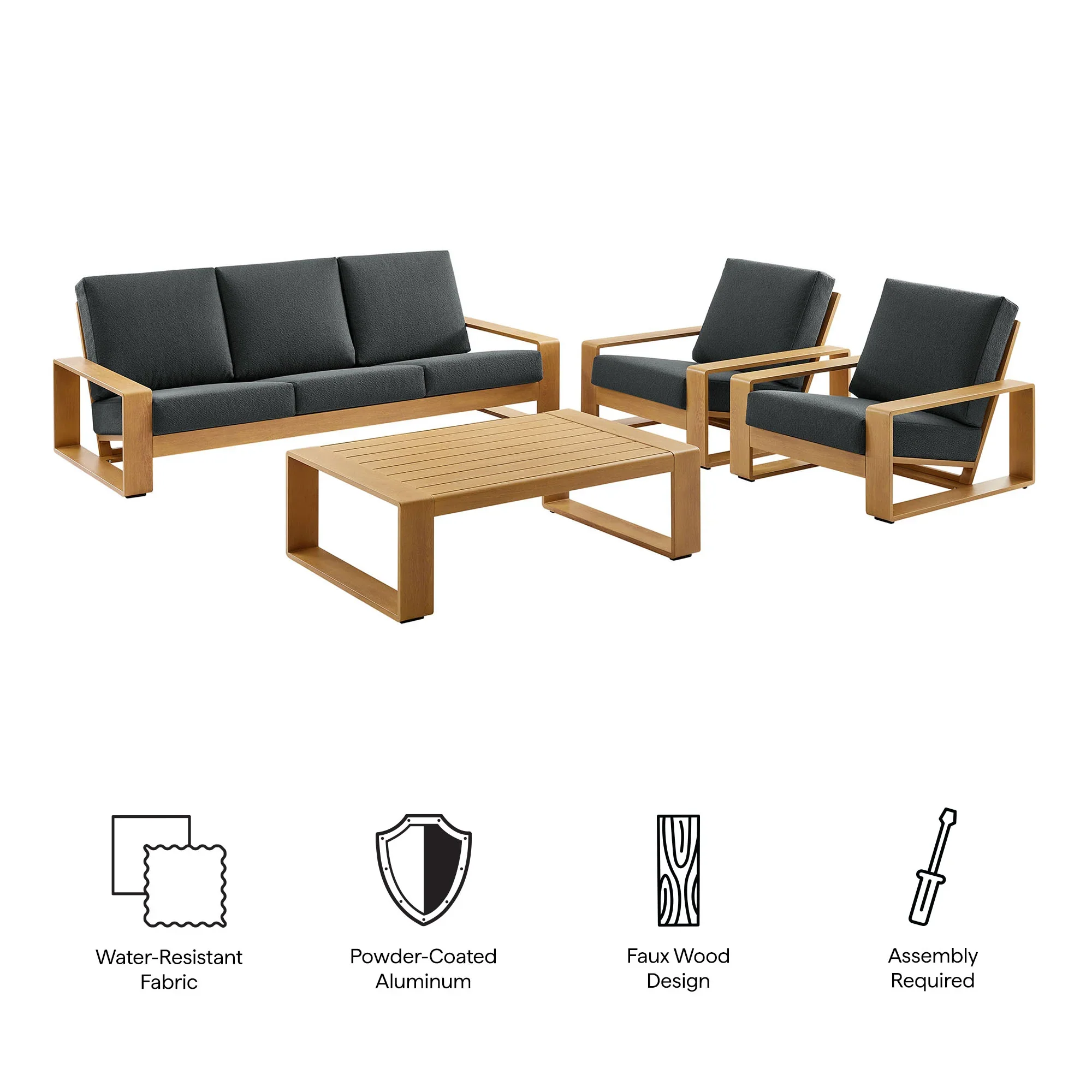 Lirienne 4-Piece Outdoor Patio Aluminum Faux Wood Furniture Set - Image 15