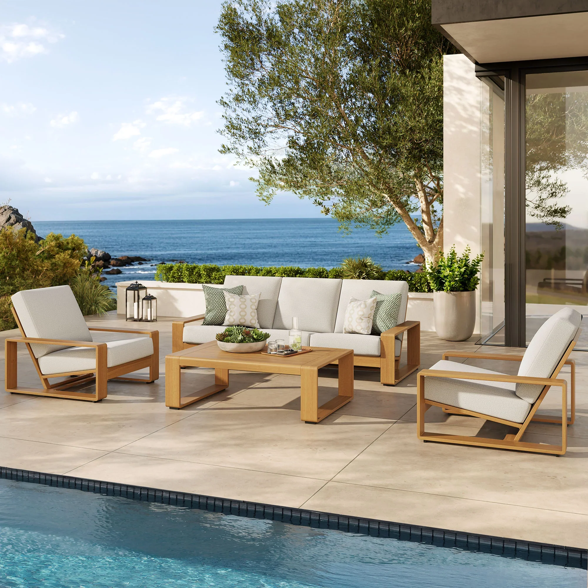 Lirienne 4-Piece Outdoor Patio Aluminum Faux Wood Furniture Set - Image 2