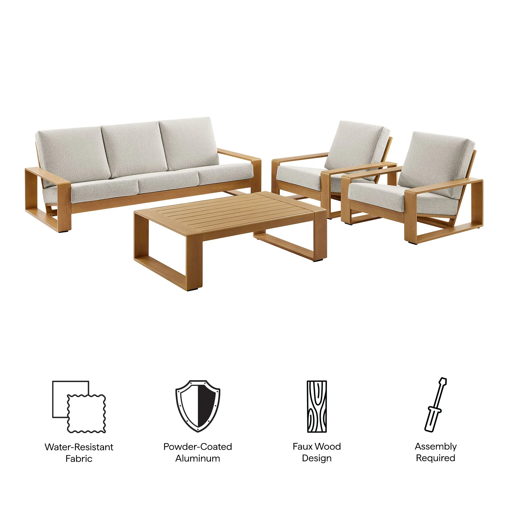 Lirienne 4-Piece Outdoor Patio Aluminum Faux Wood Furniture Set - Image 6