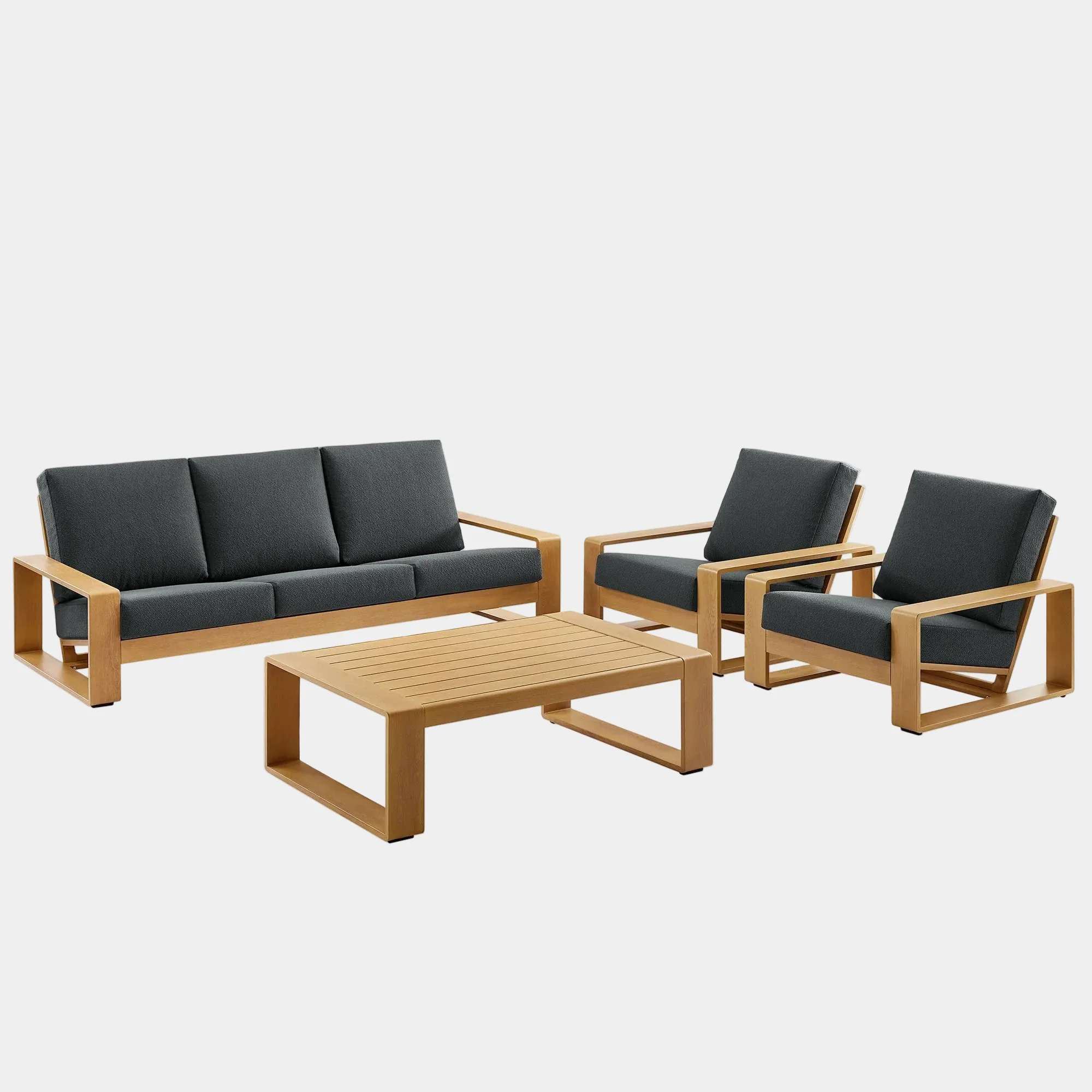 Lirienne 4-Piece Outdoor Patio Aluminum Faux Wood Furniture Set - Image 9