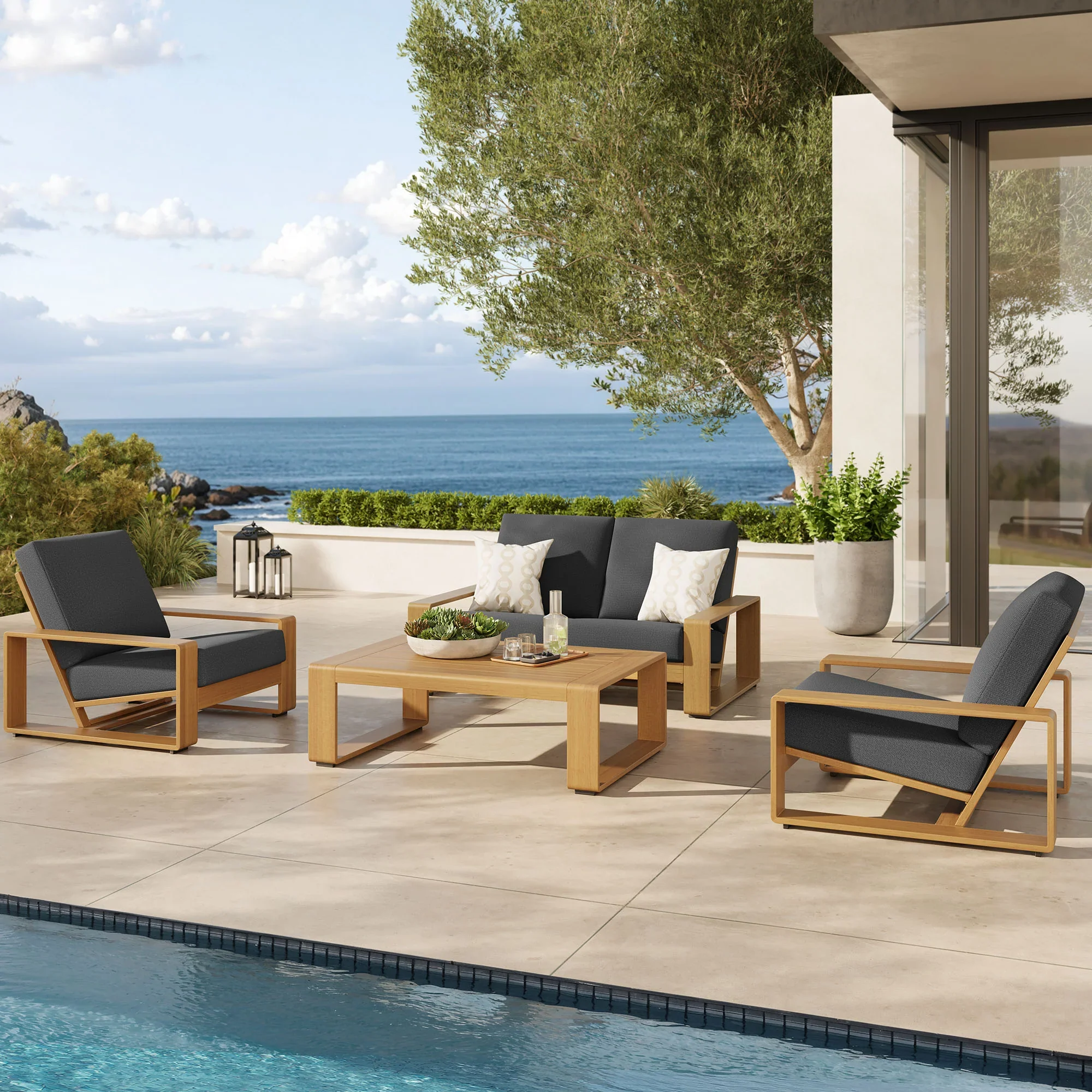 Lirienne 4-Piece Outdoor Patio Aluminum Faux Wood Furniture Set - Image 10