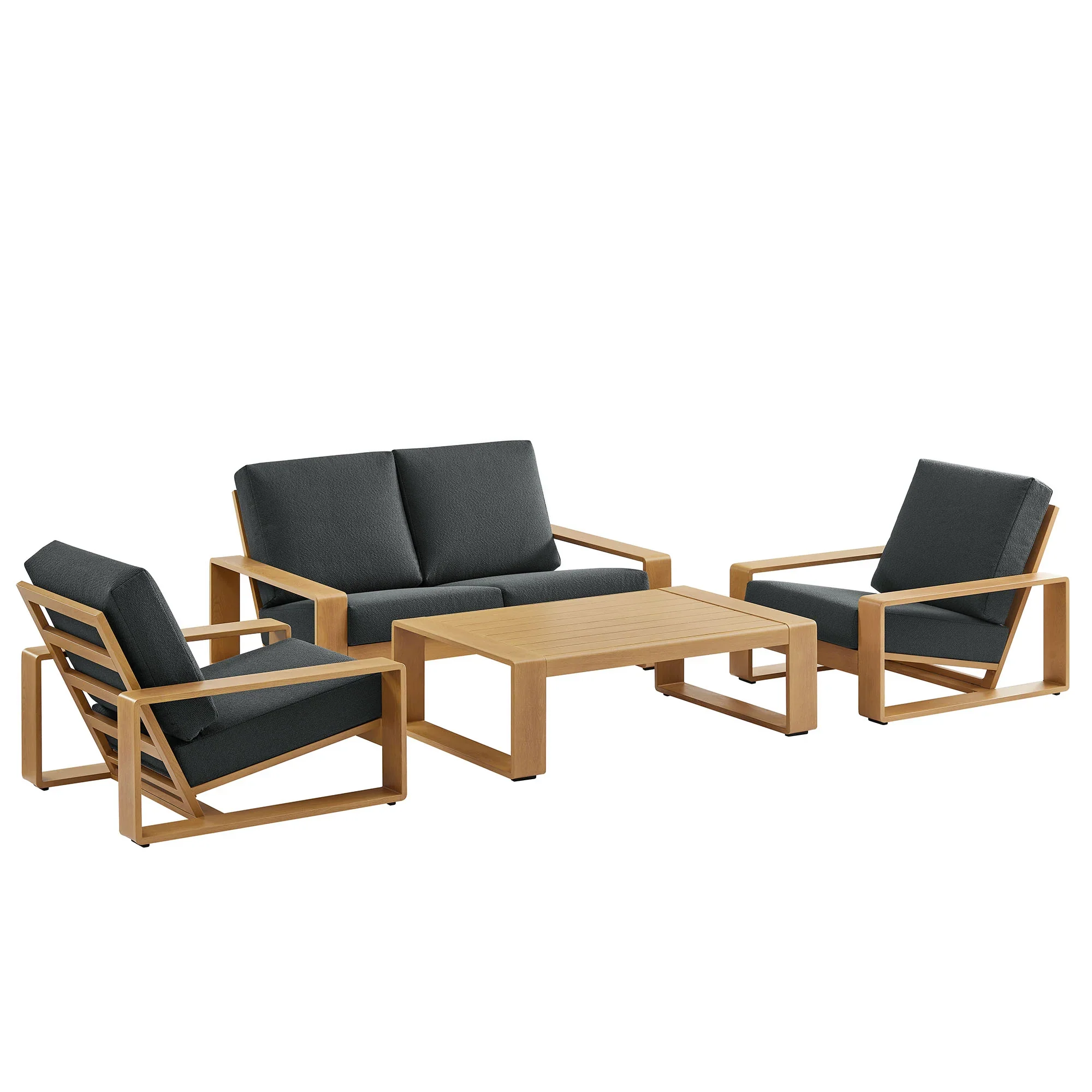Lirienne 4-Piece Outdoor Patio Aluminum Faux Wood Furniture Set - Image 11