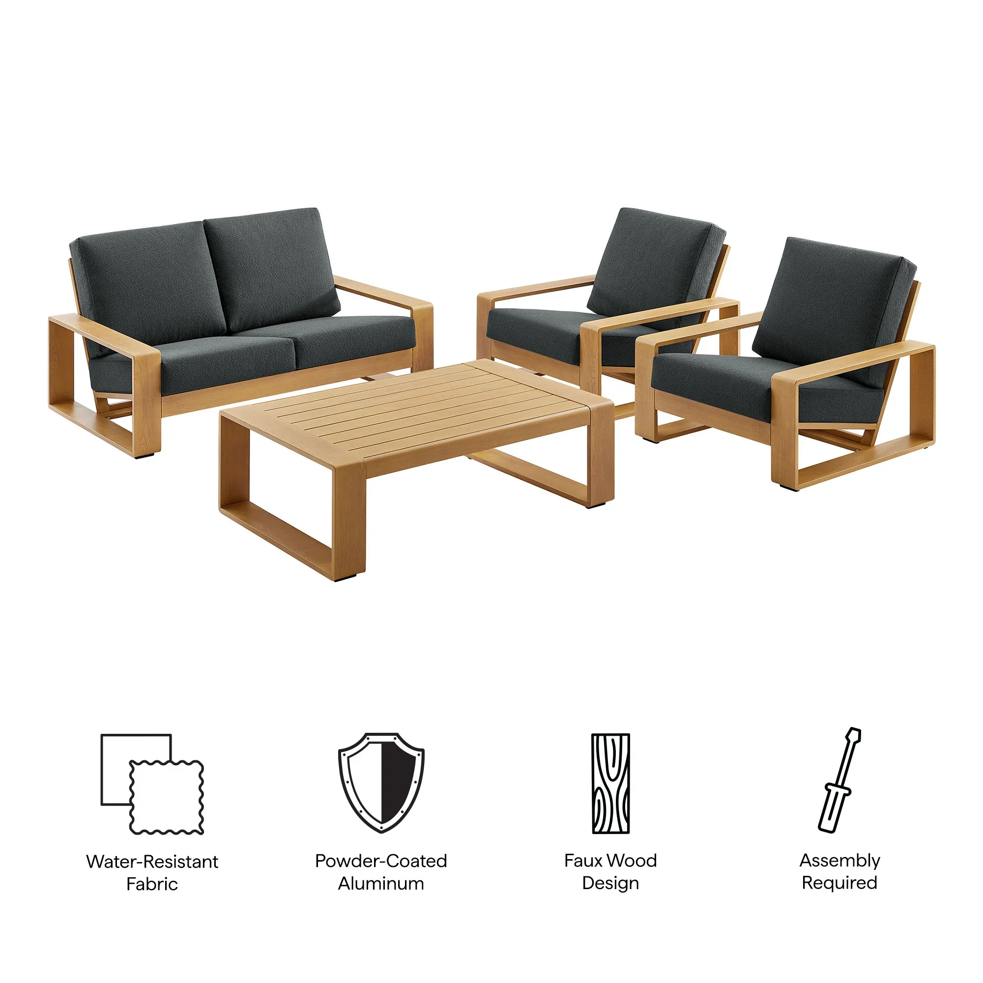 Lirienne 4-Piece Outdoor Patio Aluminum Faux Wood Furniture Set - Image 15