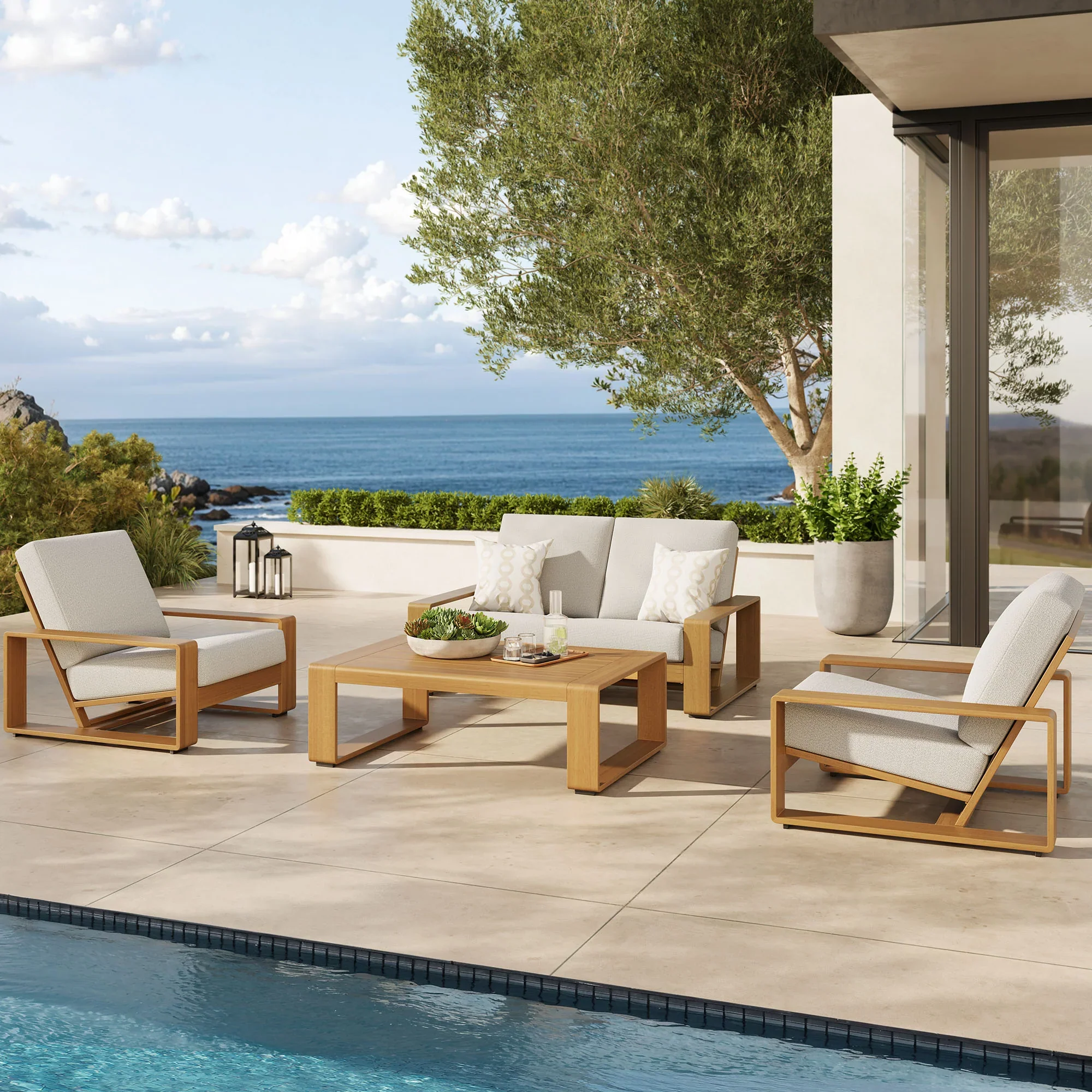 Lirienne 4-Piece Outdoor Patio Aluminum Faux Wood Furniture Set - Image 2