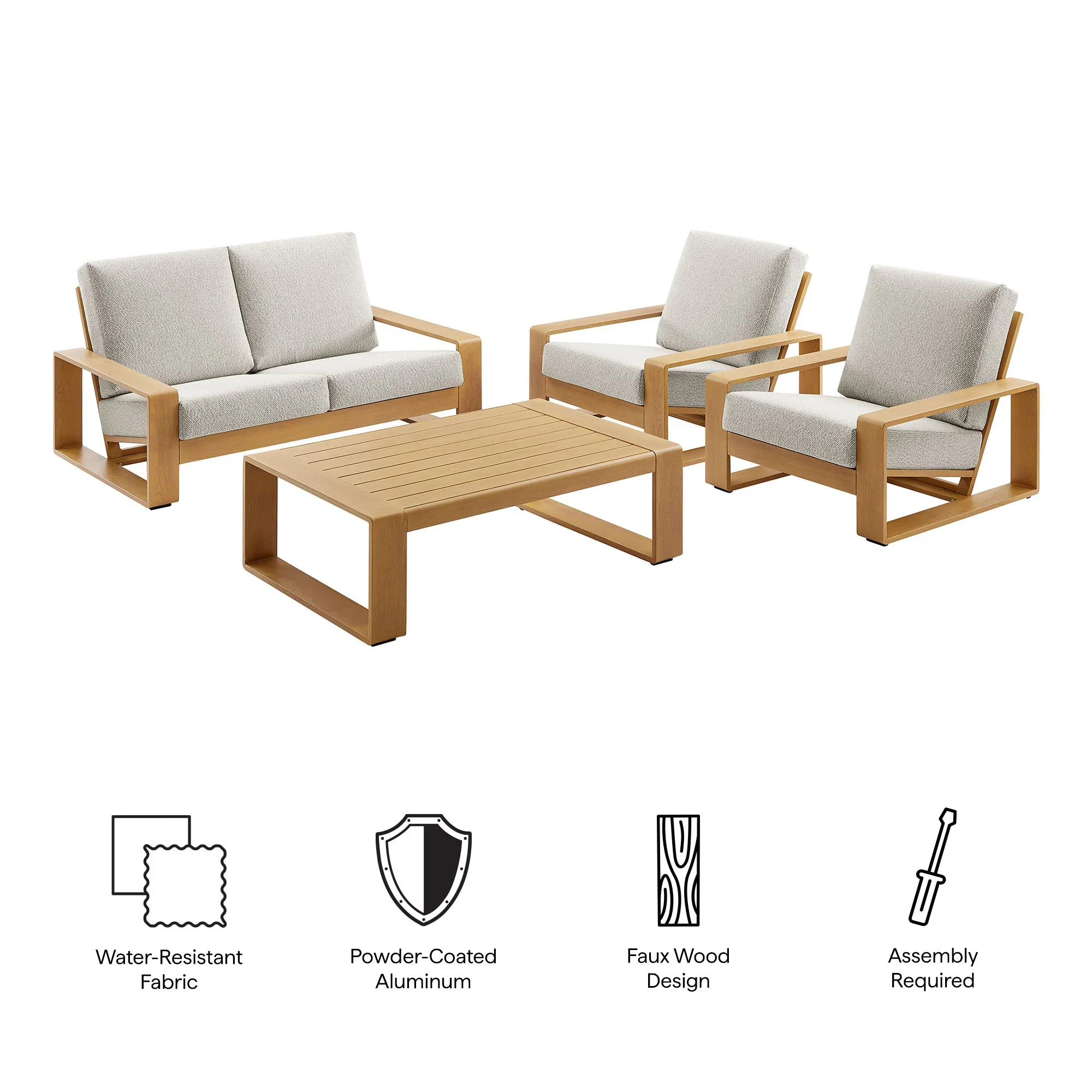 Lirienne 4-Piece Outdoor Patio Aluminum Faux Wood Furniture Set - Image 6