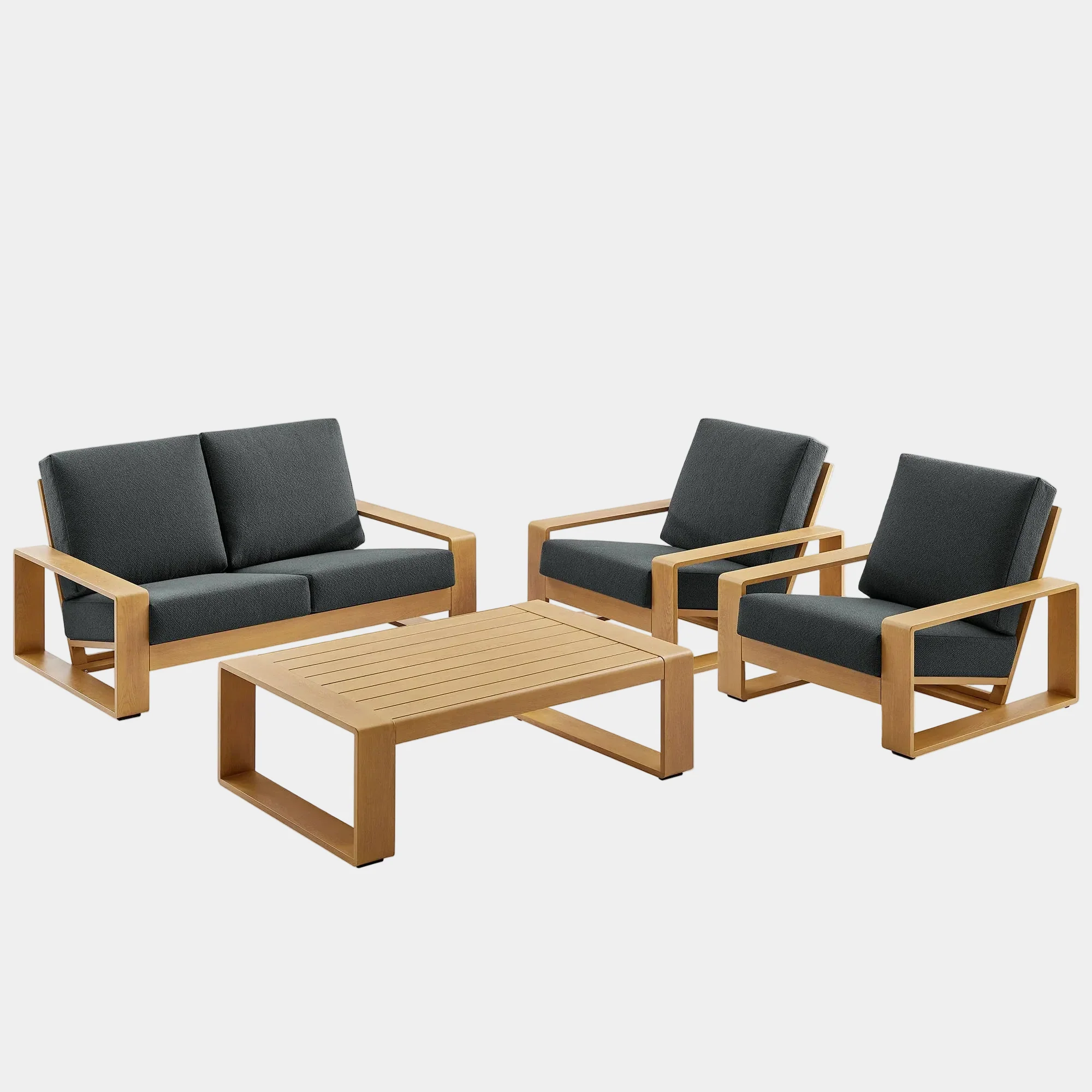 Lirienne 4-Piece Outdoor Patio Aluminum Faux Wood Furniture Set - Image 9