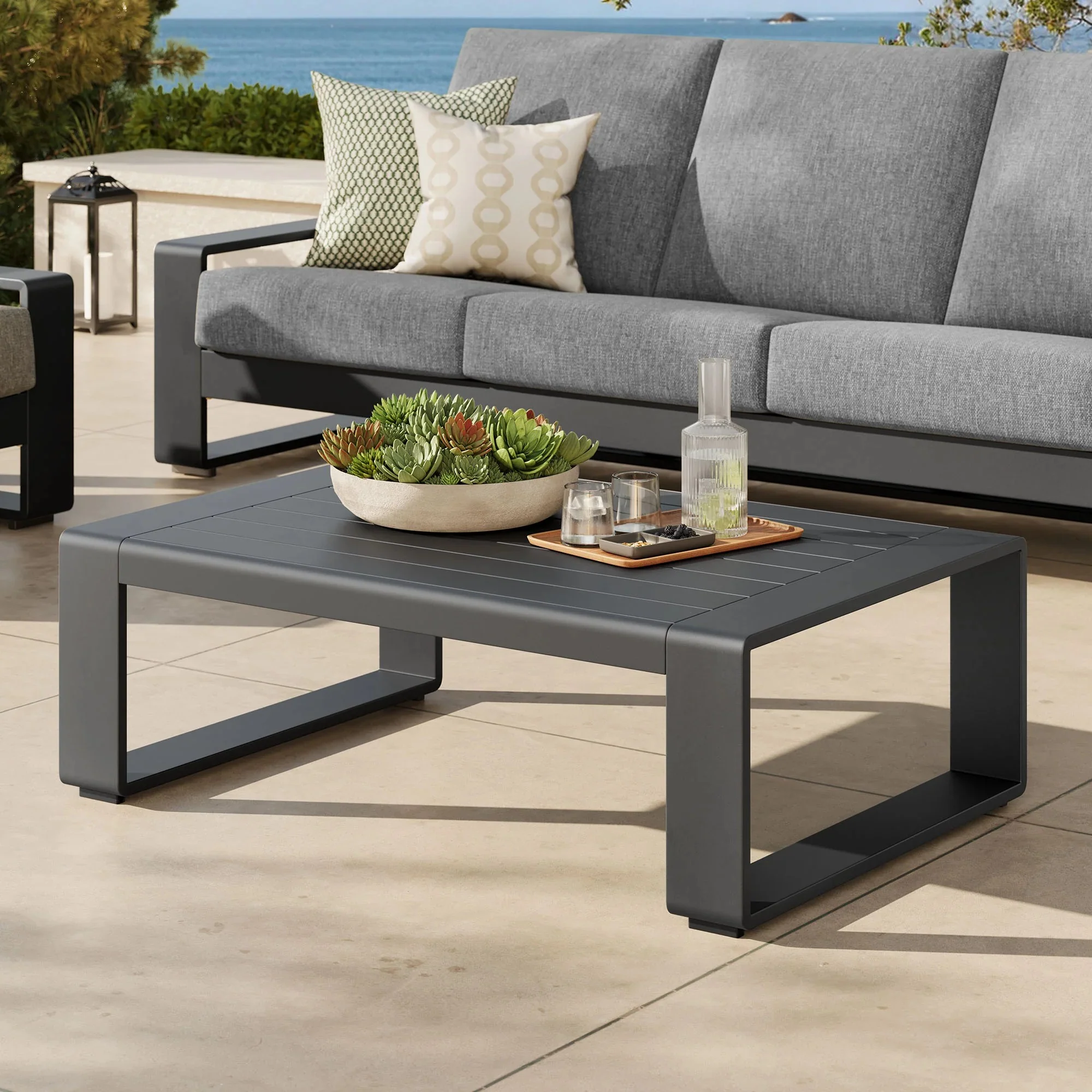 Lirienne Outdoor Patio Aluminum Coffee Table in Gray - Image 2