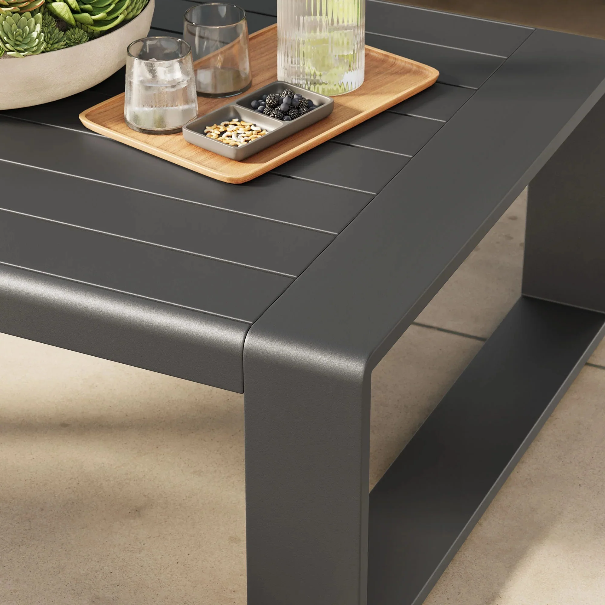 Lirienne Outdoor Patio Aluminum Coffee Table in Gray - Image 3