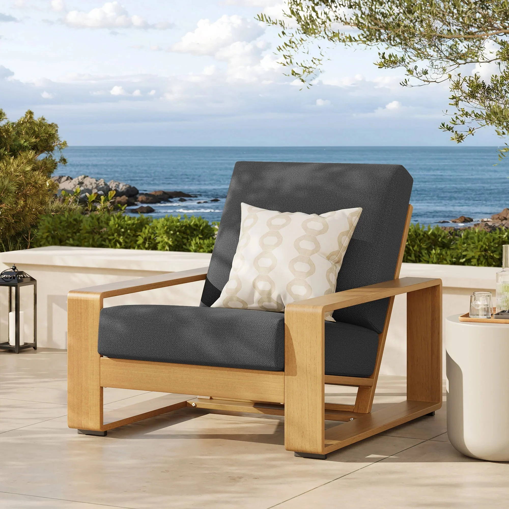 Lirienne Outdoor Patio Aluminum Faux Wood Armchair - Image 11