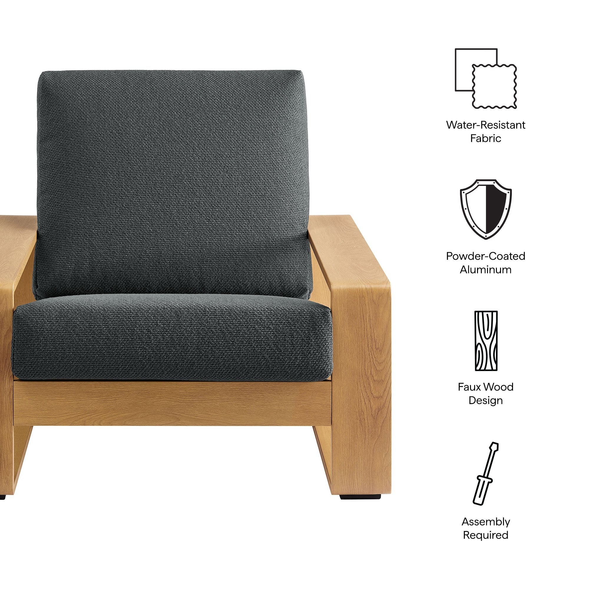 Lirienne Outdoor Patio Aluminum Faux Wood Armchair - Image 17