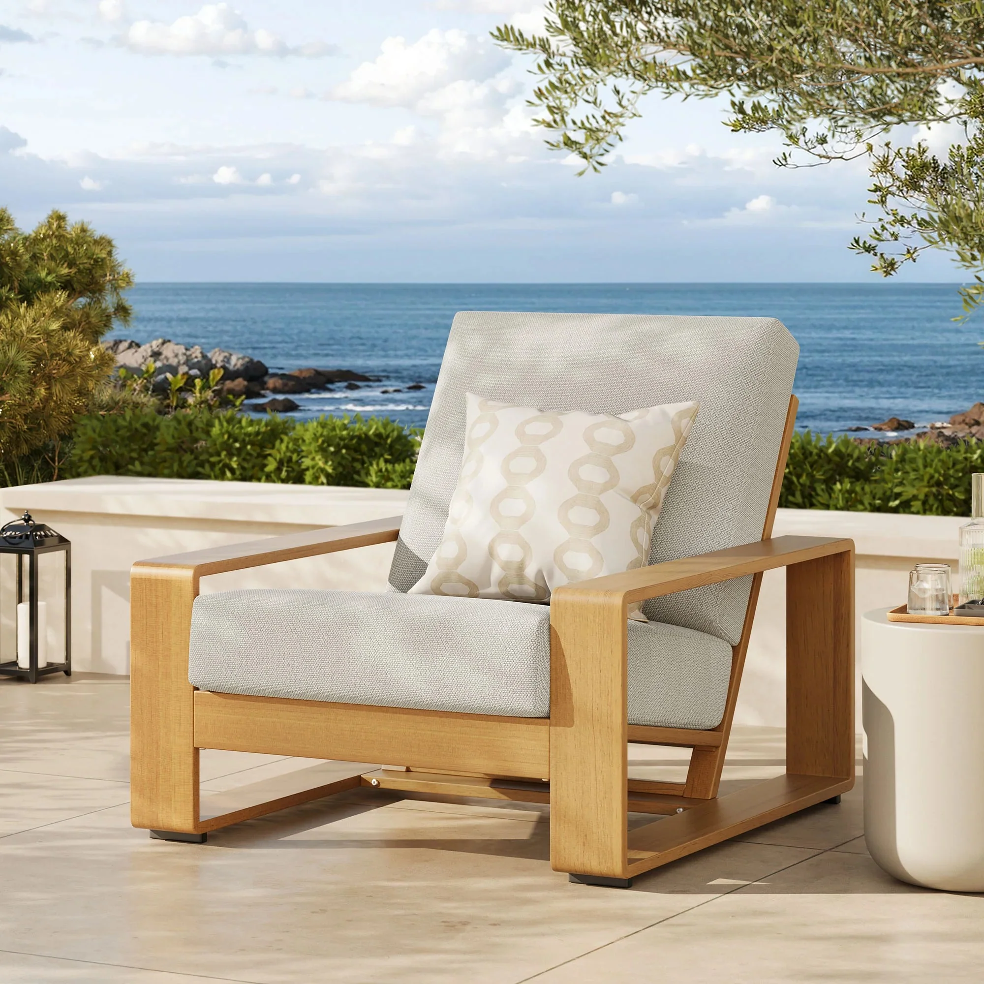 Lirienne Outdoor Patio Aluminum Faux Wood Armchair - Image 2