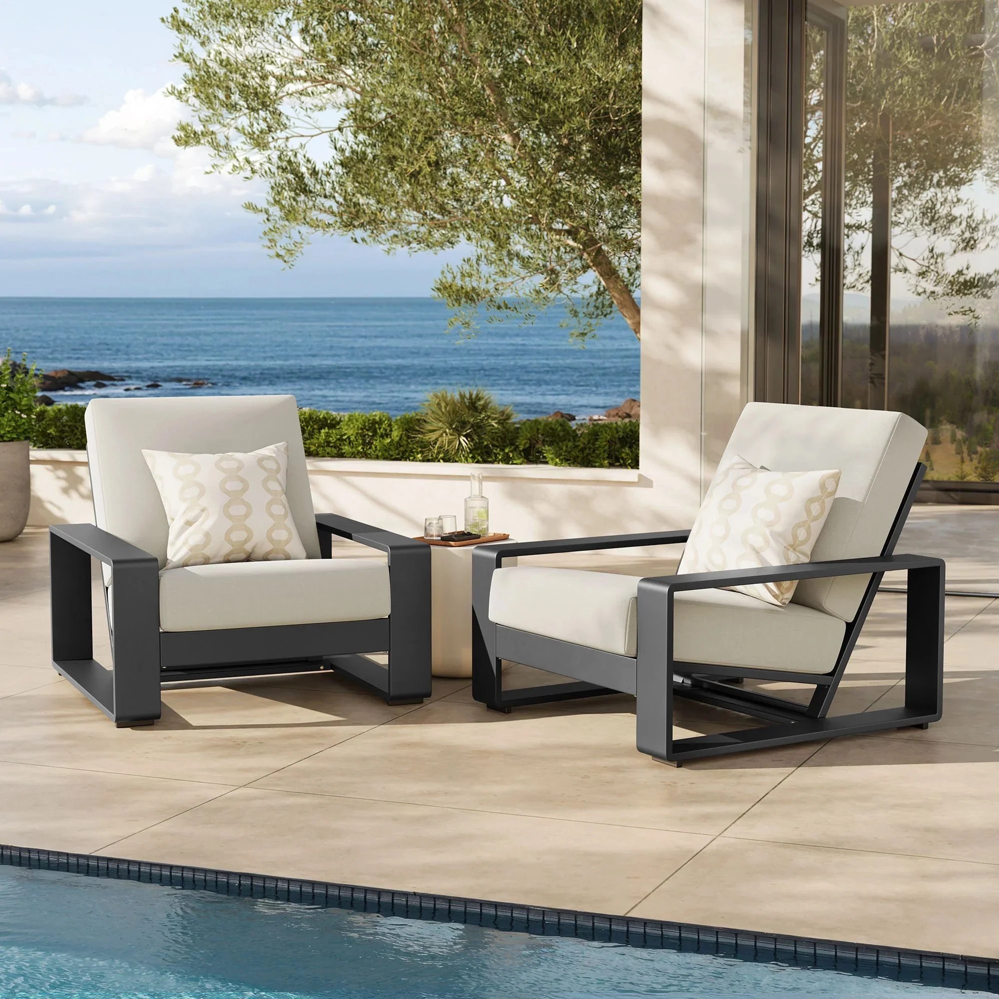 Lirienne Outdoor Patio Aluminum Faux Wood Armchairs Set of 2 - Image 2