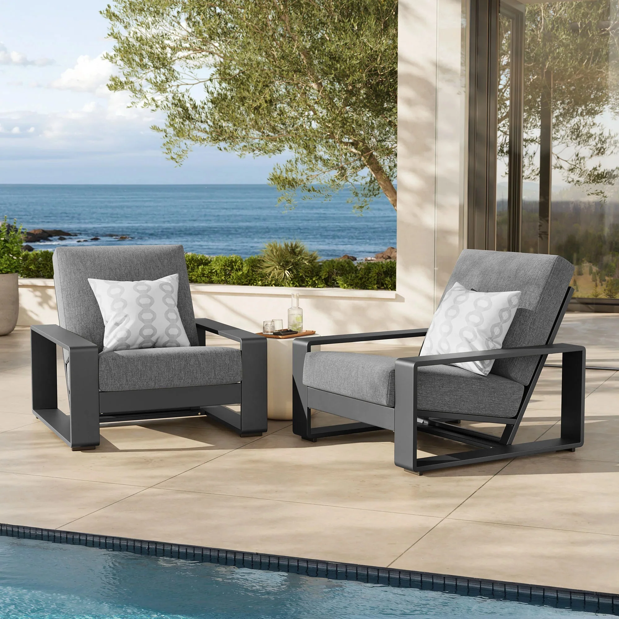 Lirienne Outdoor Patio Aluminum Faux Wood Armchairs Set of 2 - Image 5