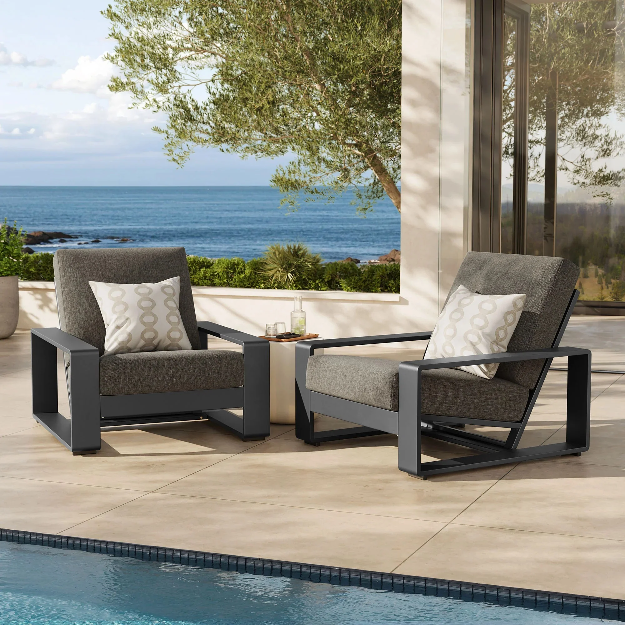 Lirienne Outdoor Patio Aluminum Faux Wood Armchairs Set of 2 - Image 8