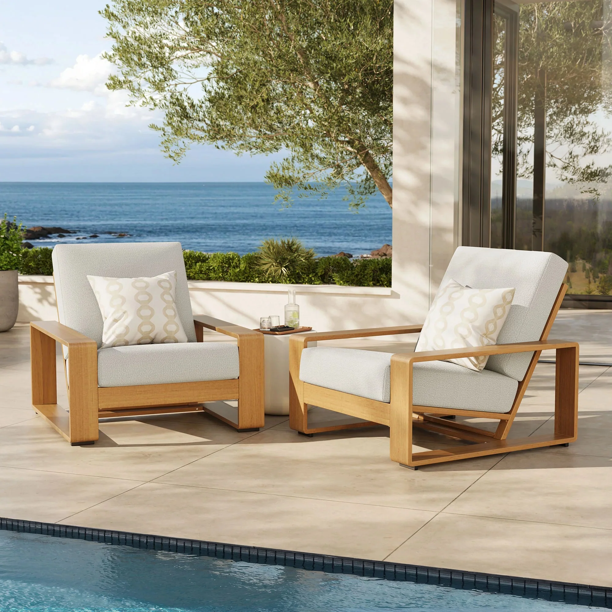 Lirienne Outdoor Patio Aluminum Faux Wood Armchairs Set of 2 - Image 2