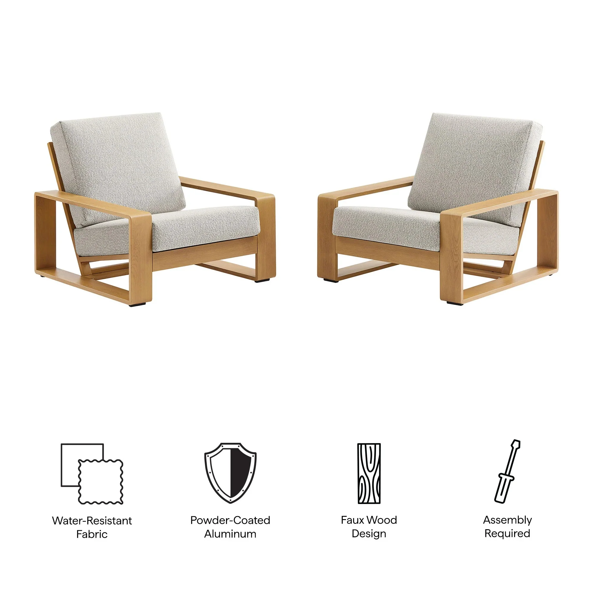 Lirienne Outdoor Patio Aluminum Faux Wood Armchairs Set of 2 - Image 3