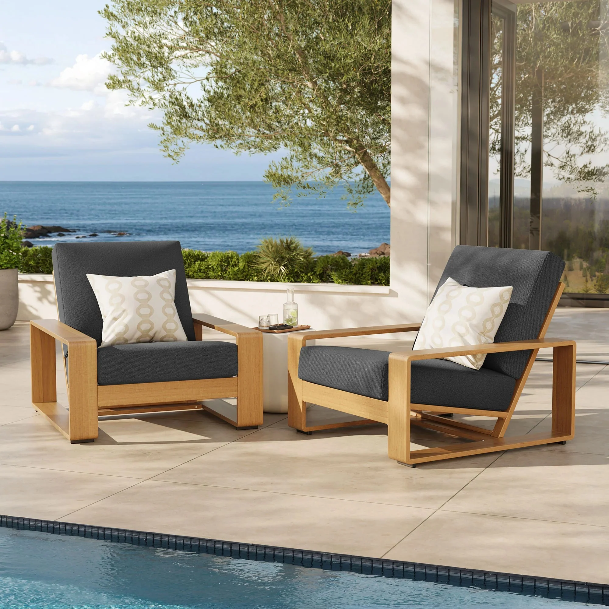 Lirienne Outdoor Patio Aluminum Faux Wood Armchairs Set of 2 - Image 5