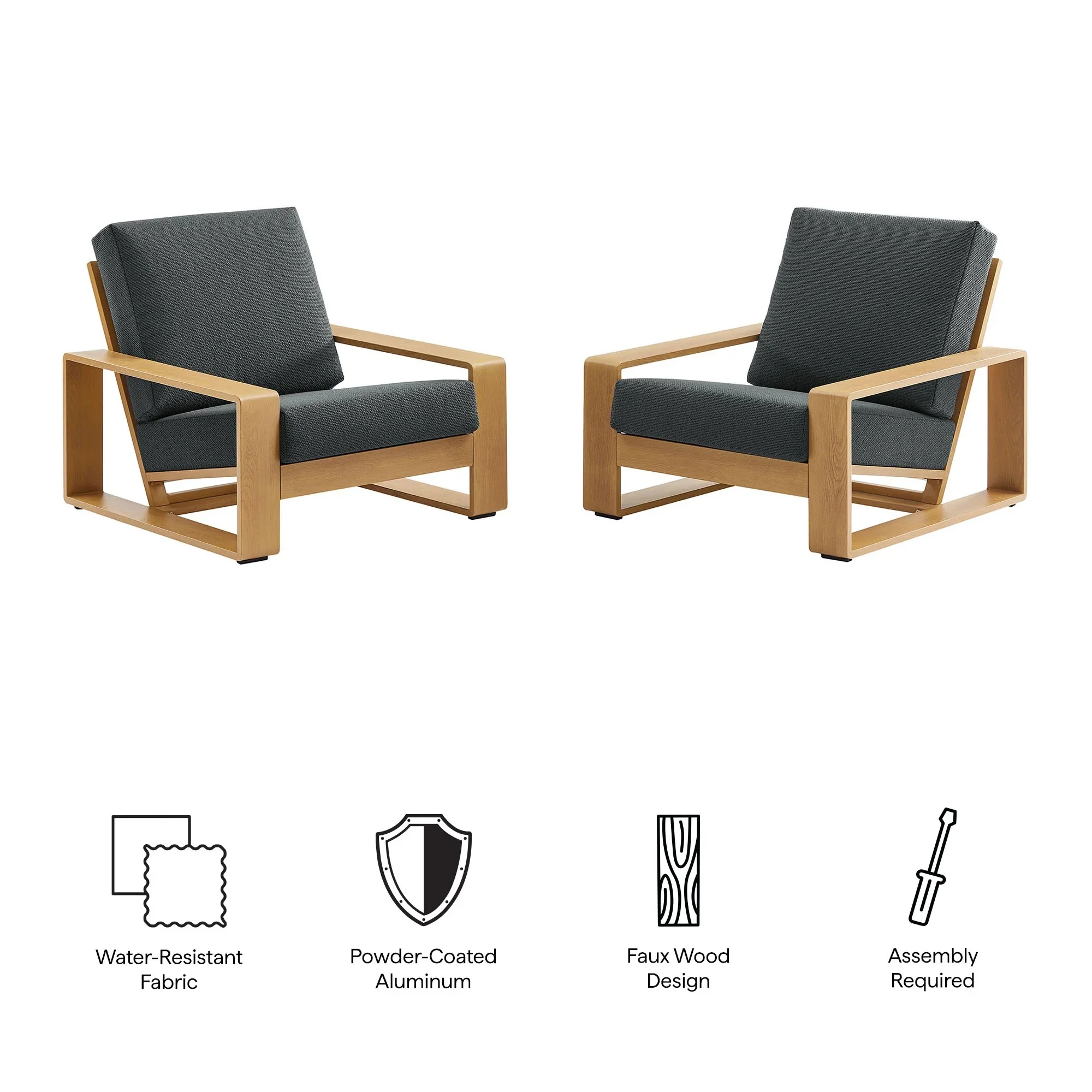 Lirienne Outdoor Patio Aluminum Faux Wood Armchairs Set of 2 - Image 6