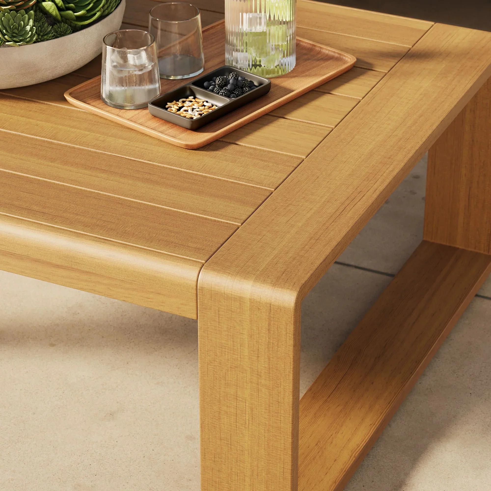 Lirienne Outdoor Patio Aluminum Faux Wood Coffee Table in Natural - Image 3