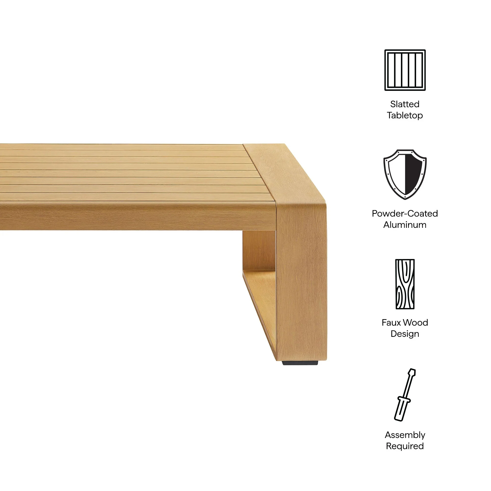 Lirienne Outdoor Patio Aluminum Faux Wood Coffee Table in Natural - Image 8