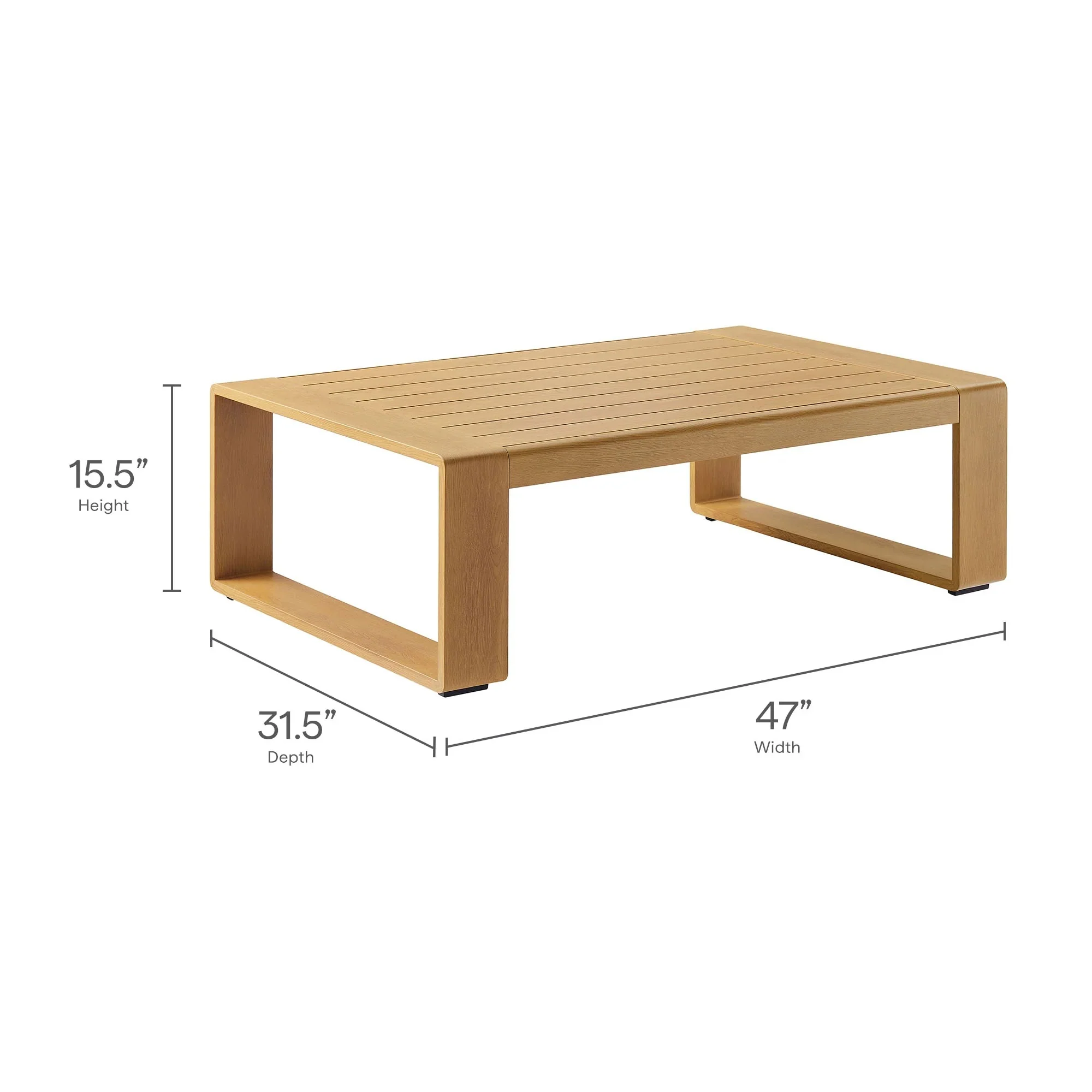 Lirienne Outdoor Patio Aluminum Faux Wood Coffee Table in Natural - Image 9