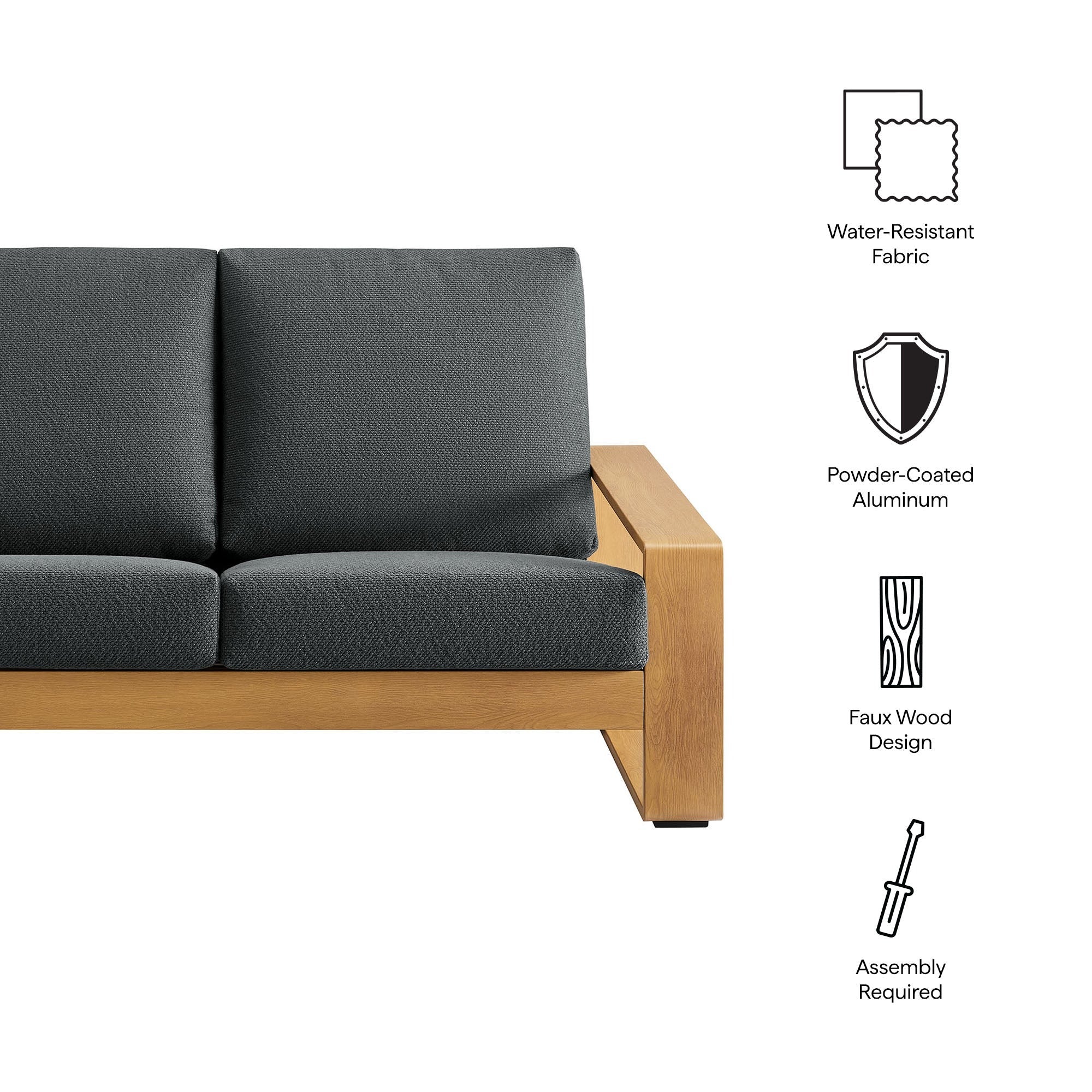 Lirienne Outdoor Patio Aluminum Faux Wood Loveseat - Image 17