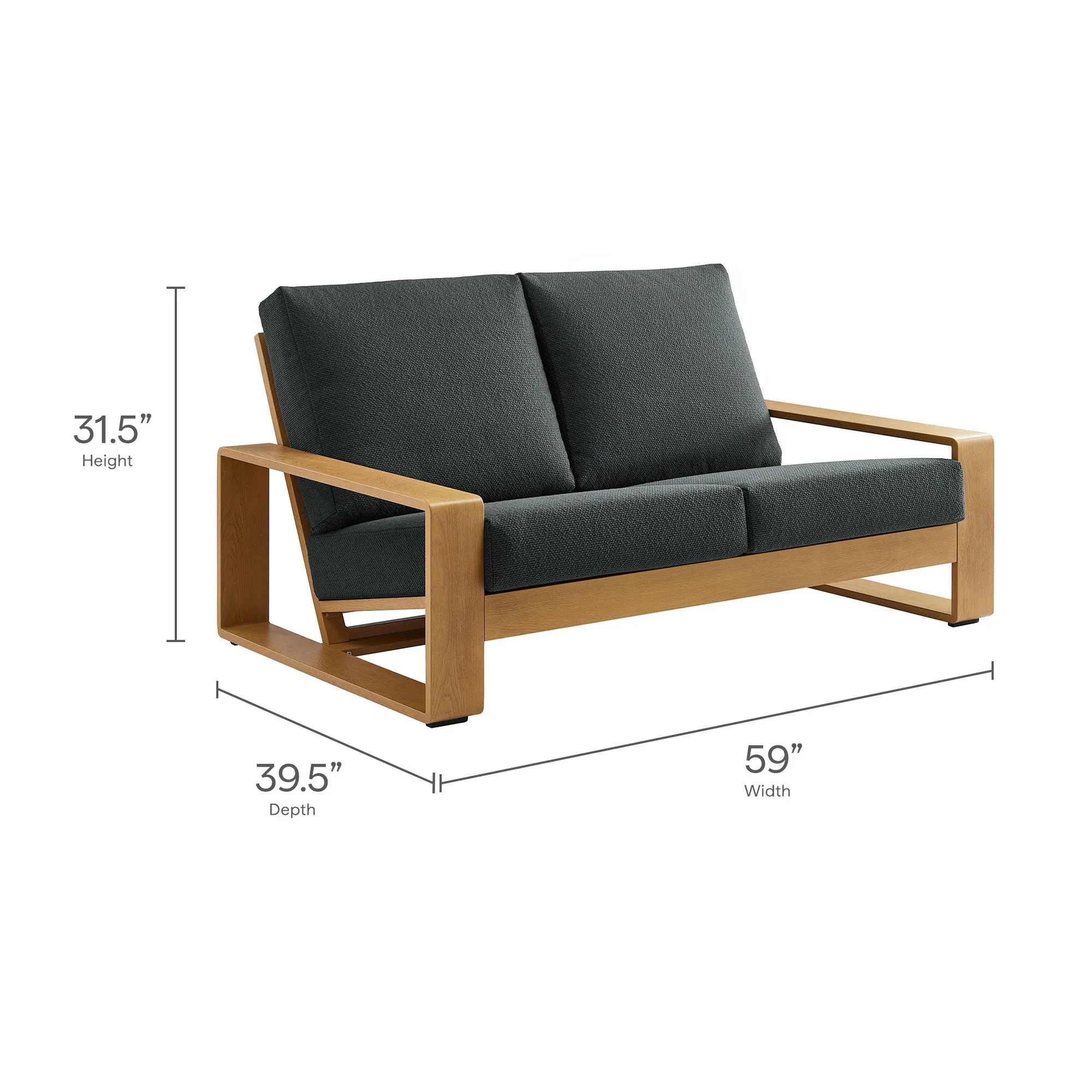 Lirienne Outdoor Patio Aluminum Faux Wood Loveseat - Image 18