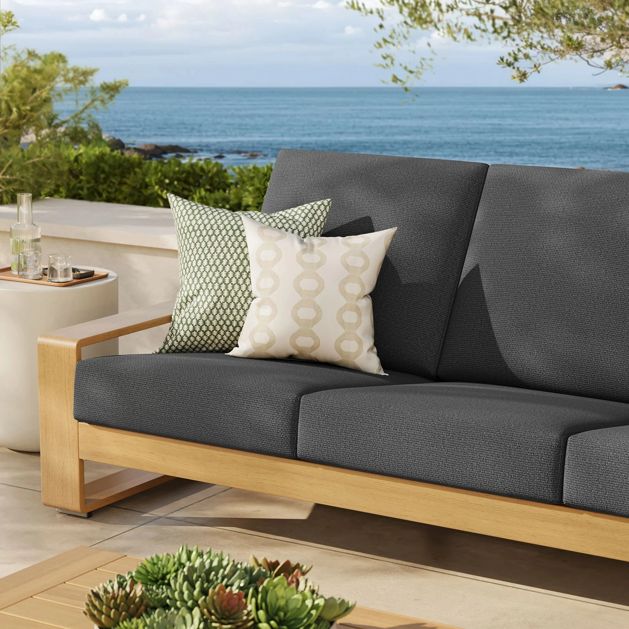 Lirienne Outdoor Patio Aluminum Faux Wood Sofa - Image 12