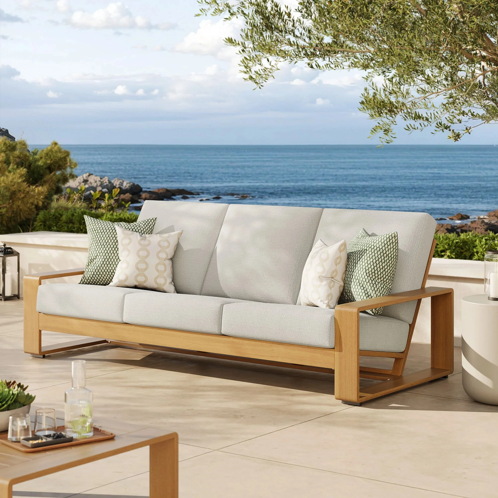 Lirienne Outdoor Patio Aluminum Faux Wood Sofa - Image 2