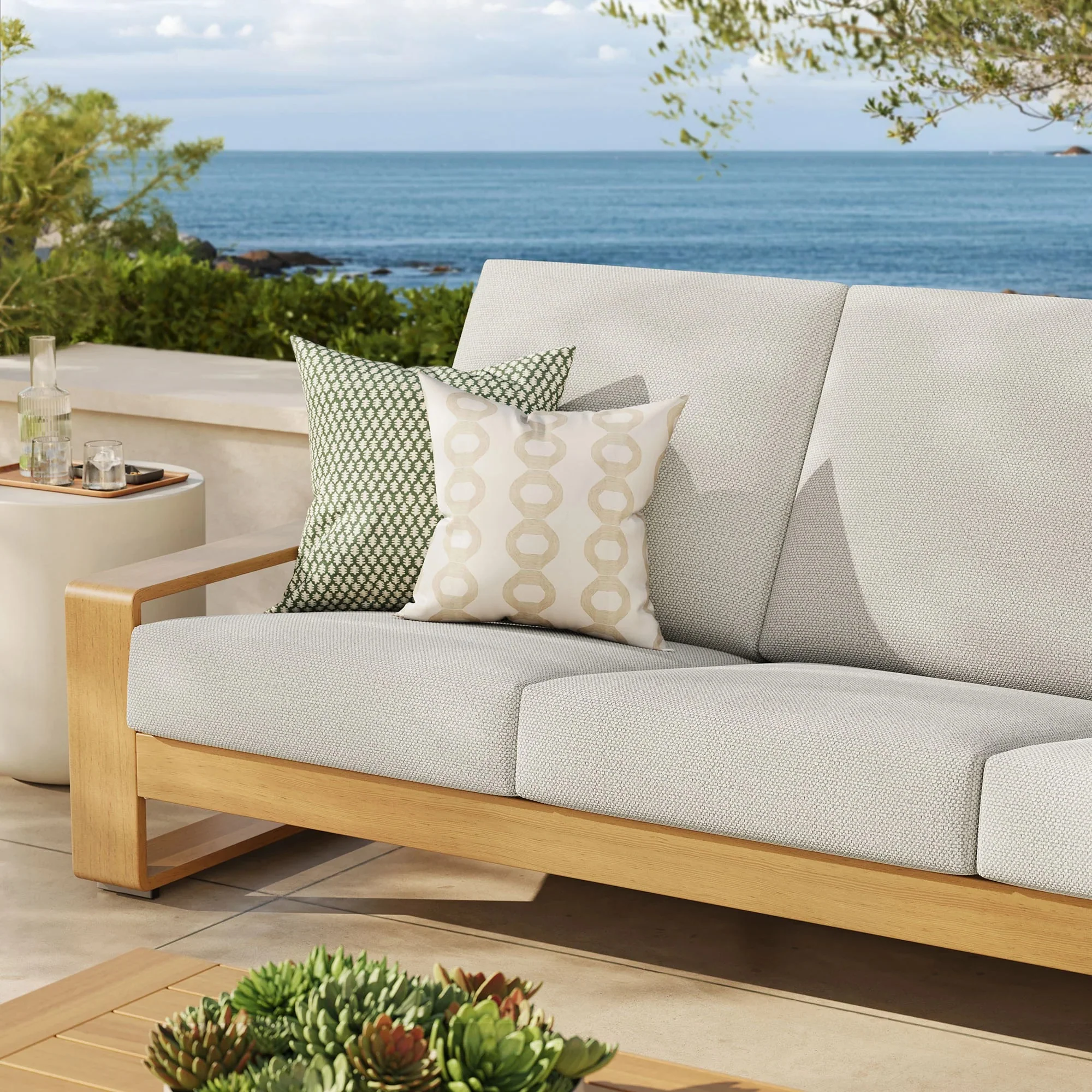Lirienne Outdoor Patio Aluminum Faux Wood Sofa - Image 3