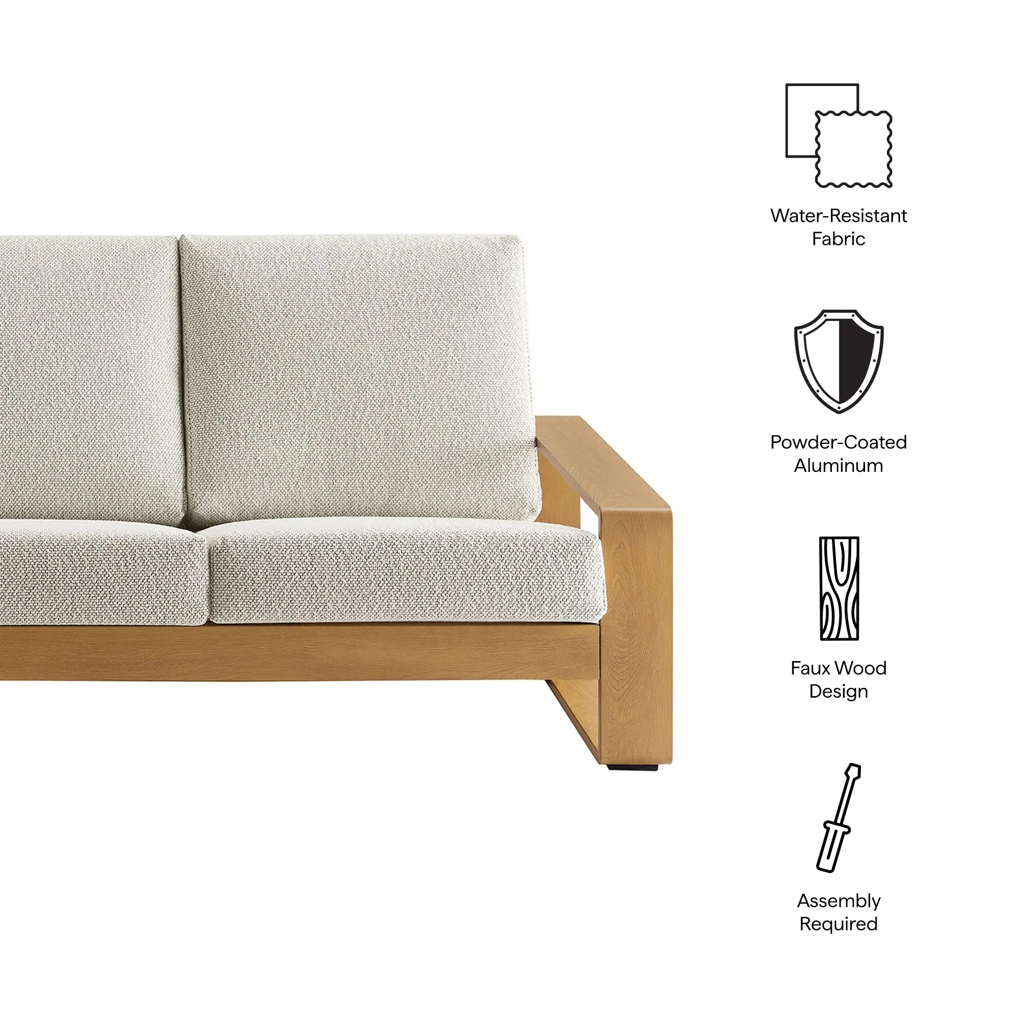 Lirienne Outdoor Patio Aluminum Faux Wood Sofa - Image 8