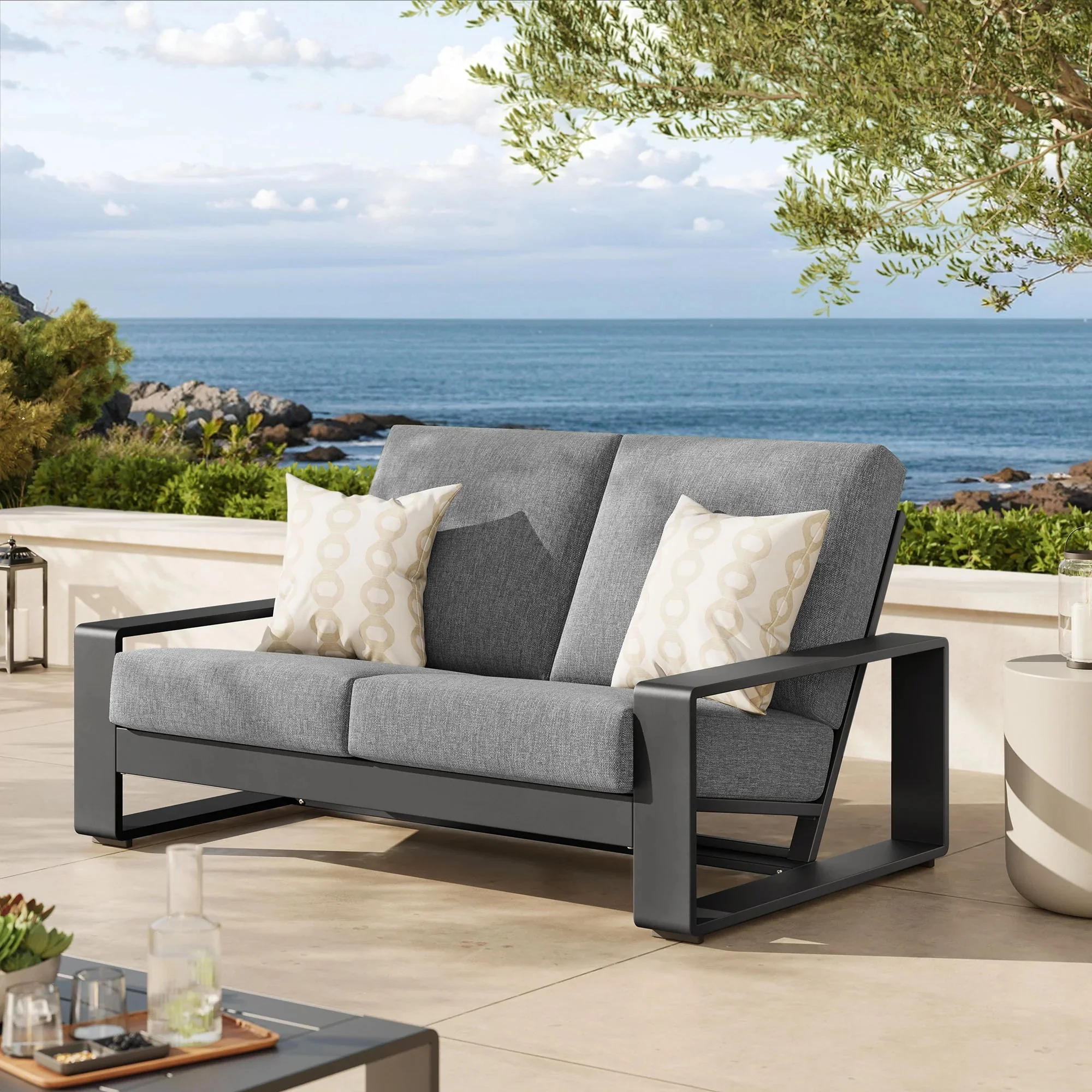 Lirienne Outdoor Patio Aluminum Loveseat - Image 2