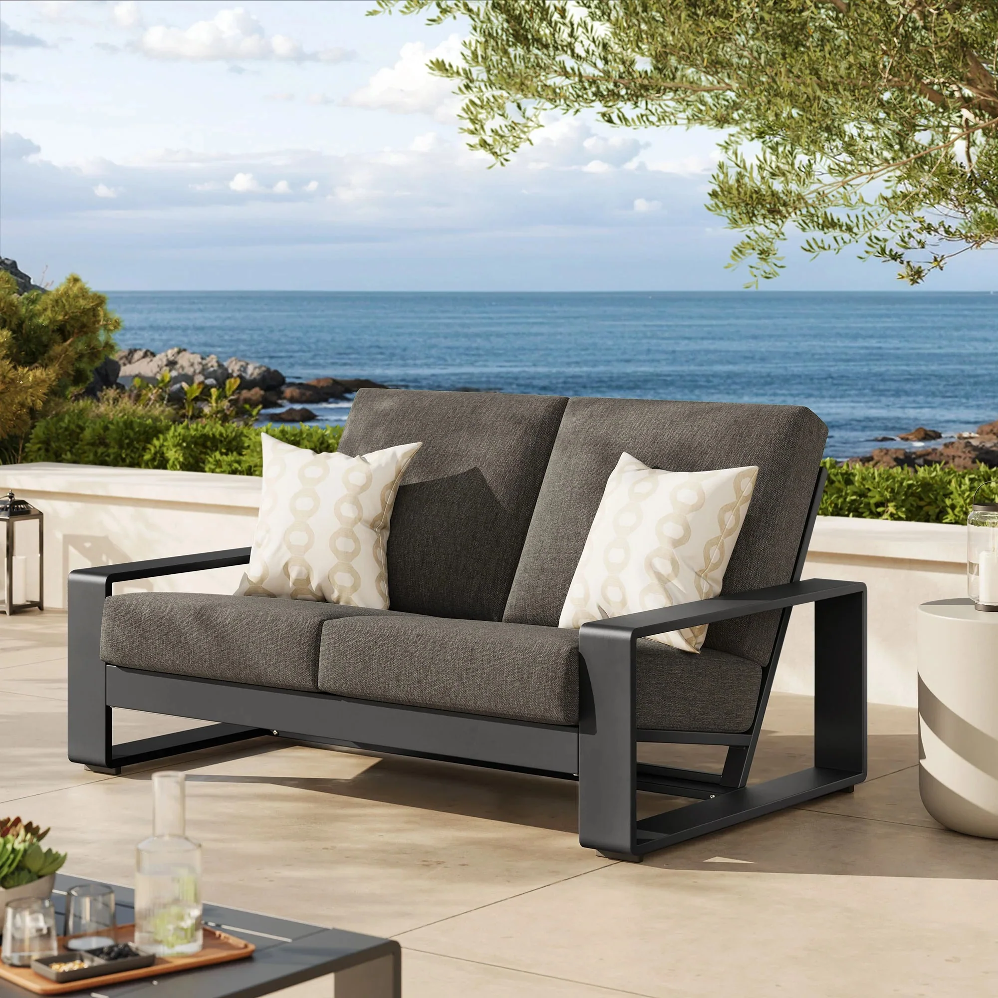 Lirienne Outdoor Patio Aluminum Loveseat - Image 20