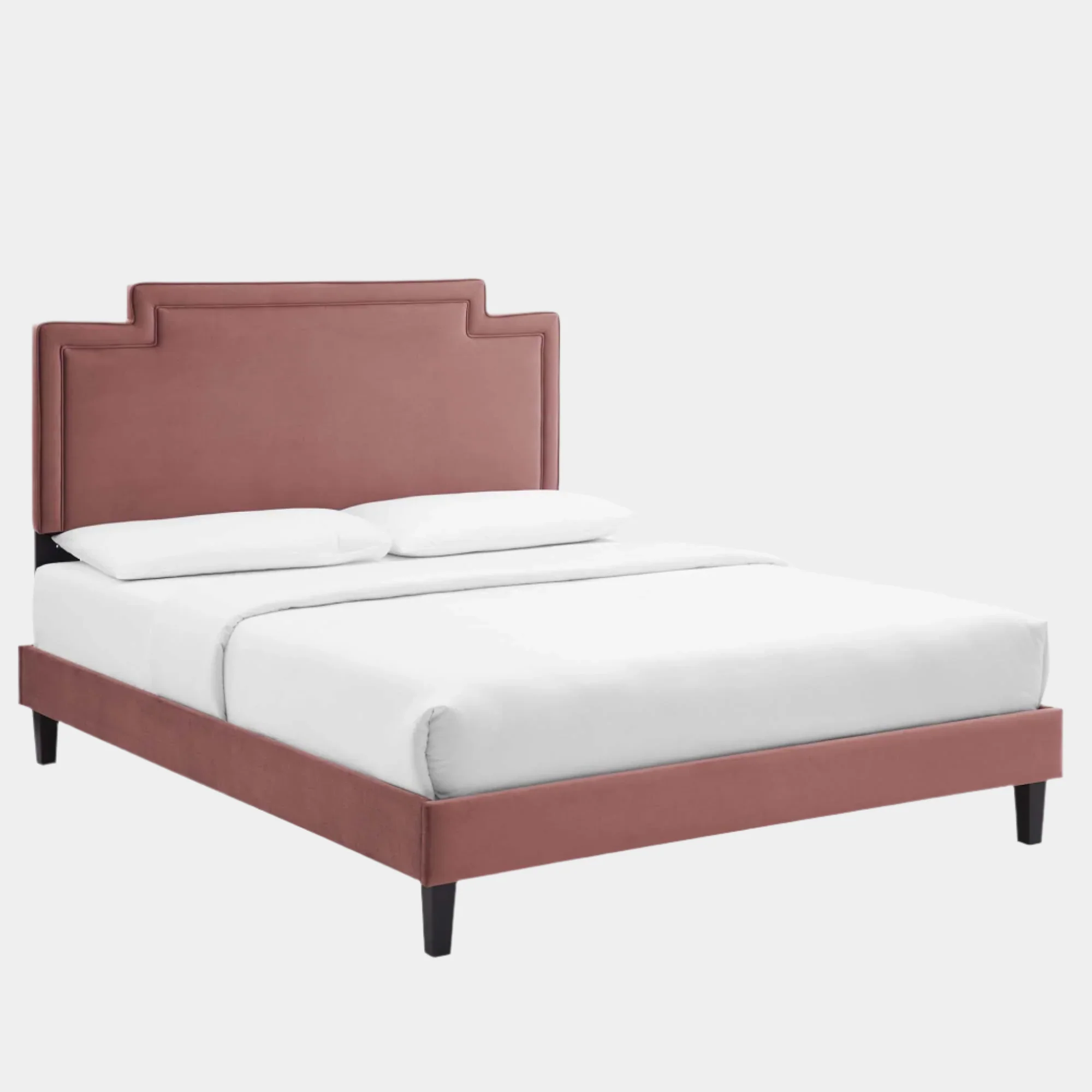 Liva Performance Velvet Bed With Black Wood Legs