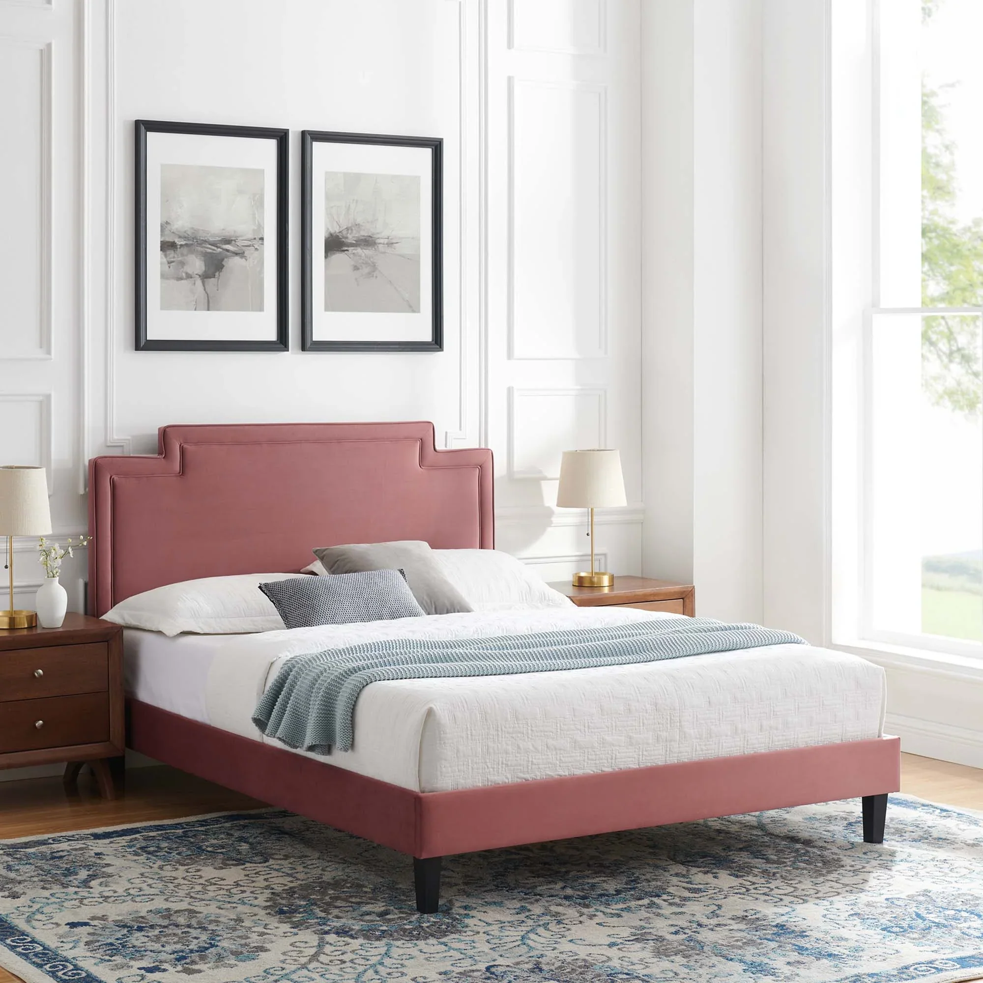 Liva Performance Velvet Bed With Black Wood Legs - Image 11