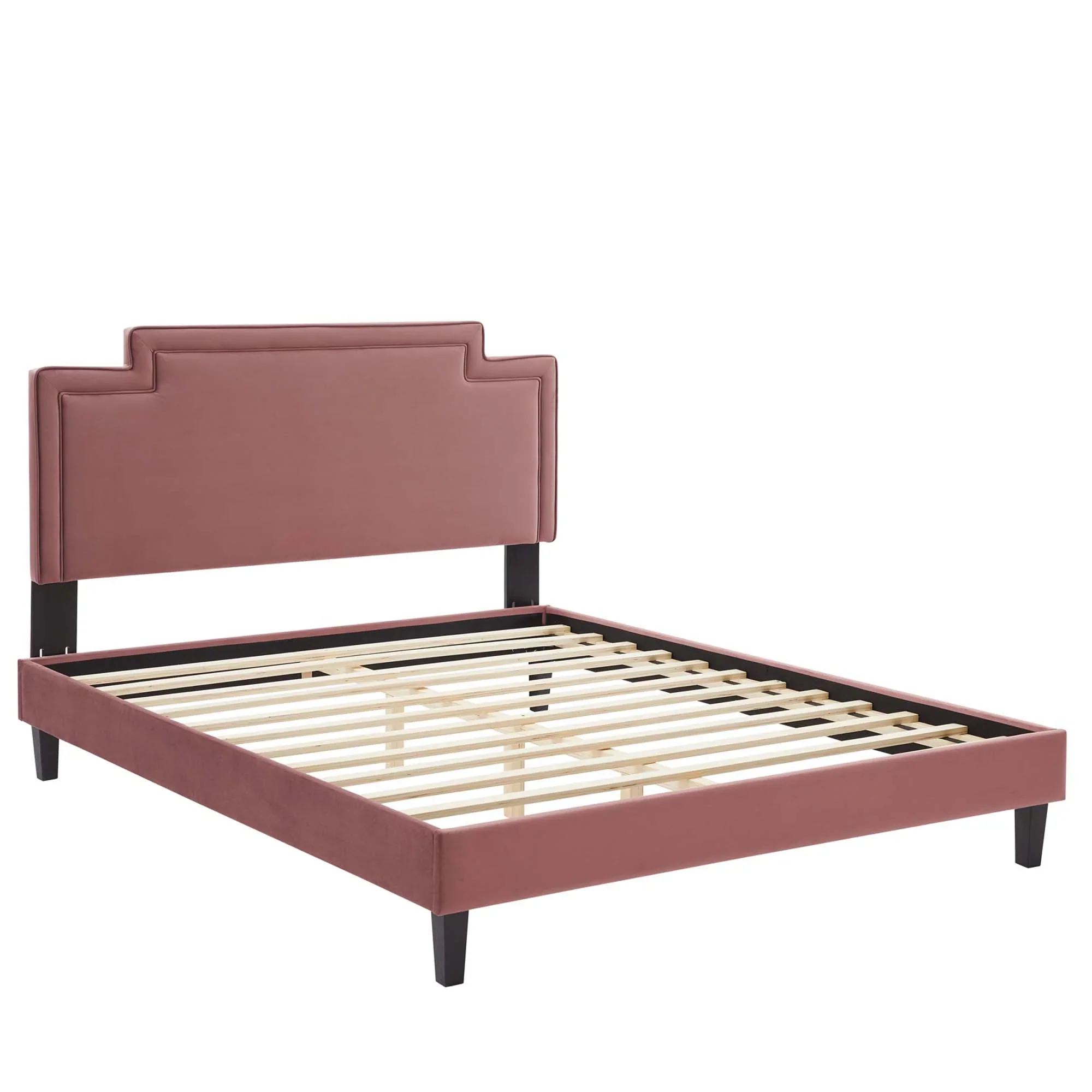 Liva Performance Velvet Bed With Black Wood Legs - Image 2