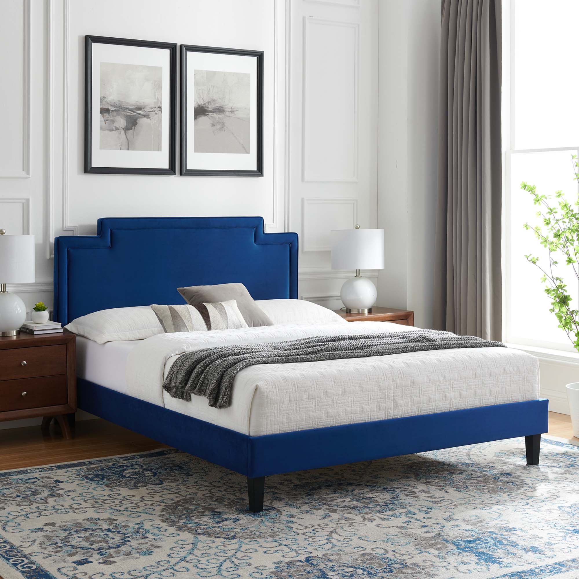 Liva Performance Velvet Bed With Black Wood Legs - Image 22