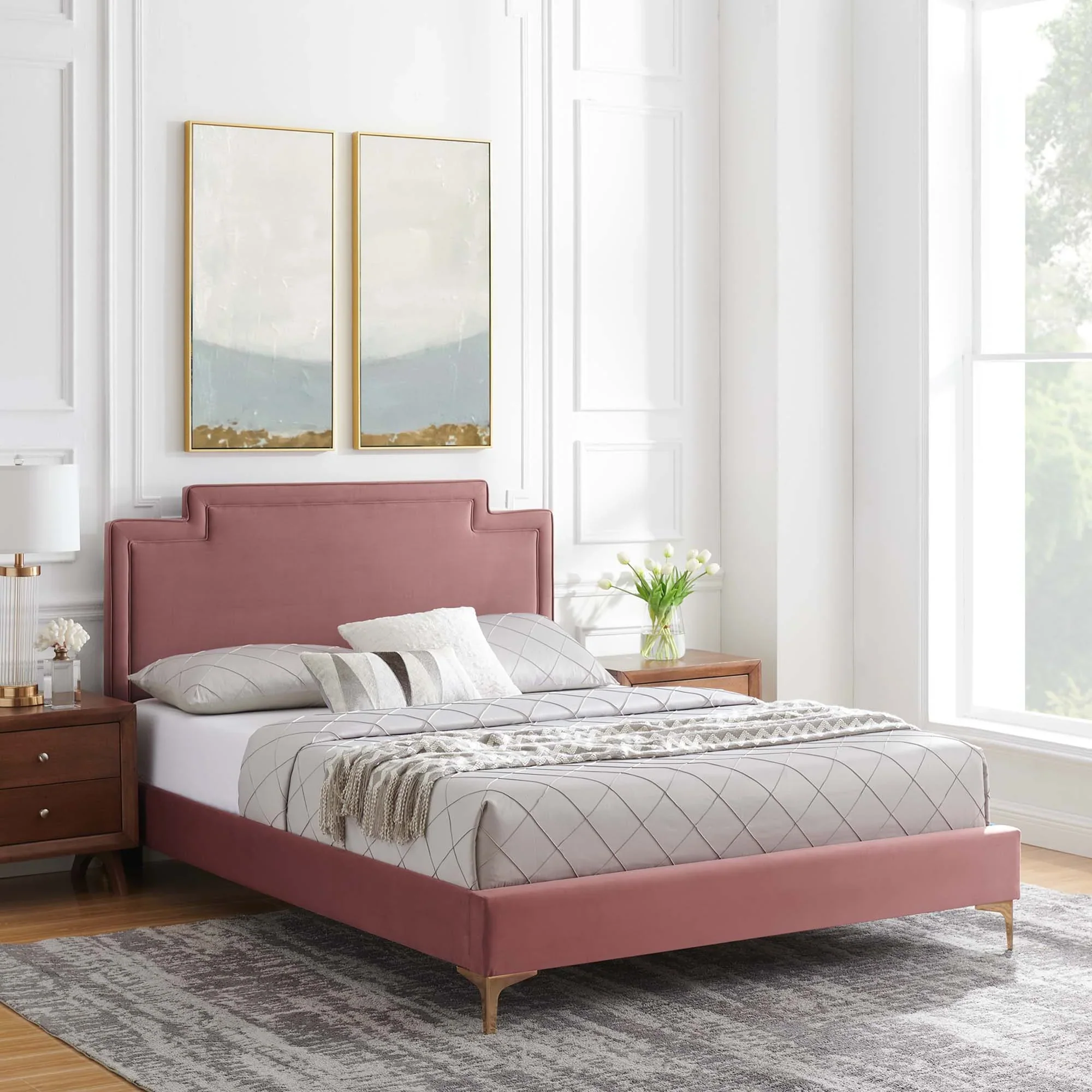 Liva Performance Velvet Bed With Gold Metal Legs - Image 11