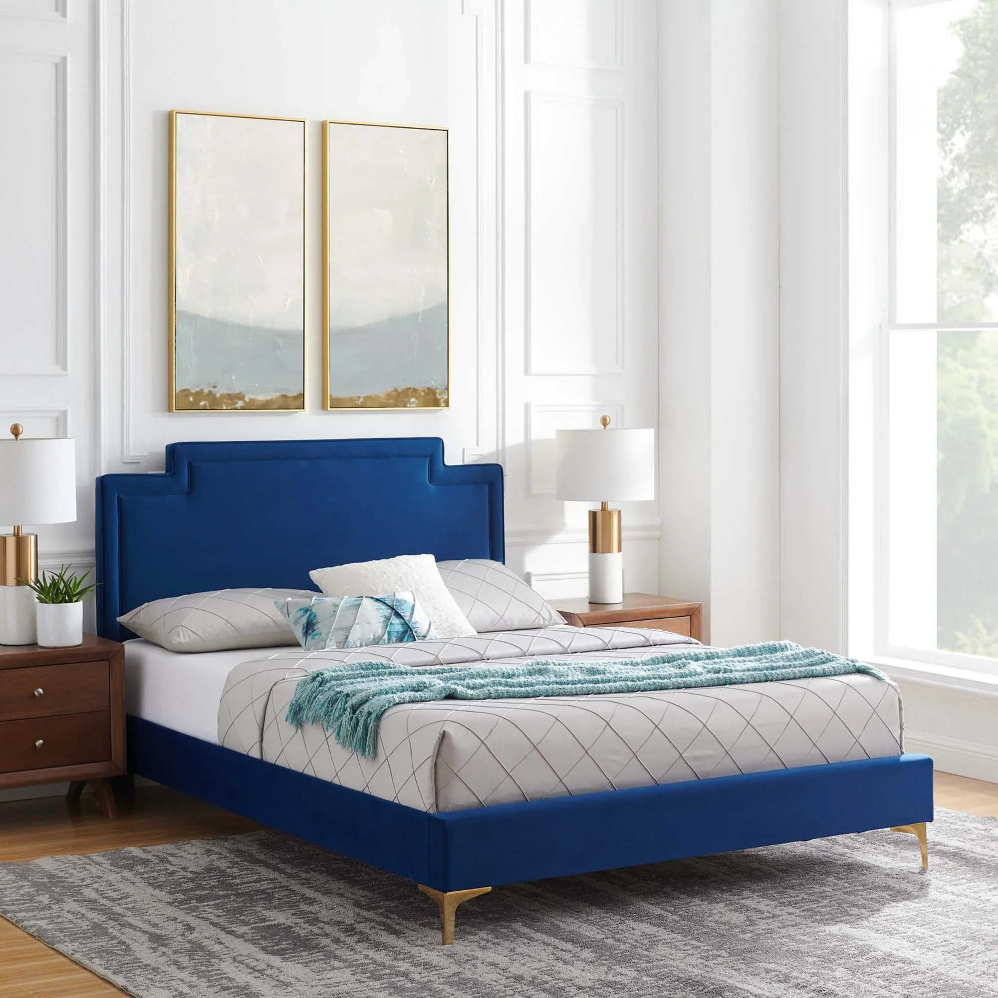 Liva Performance Velvet Bed With Gold Metal Legs - Image 22