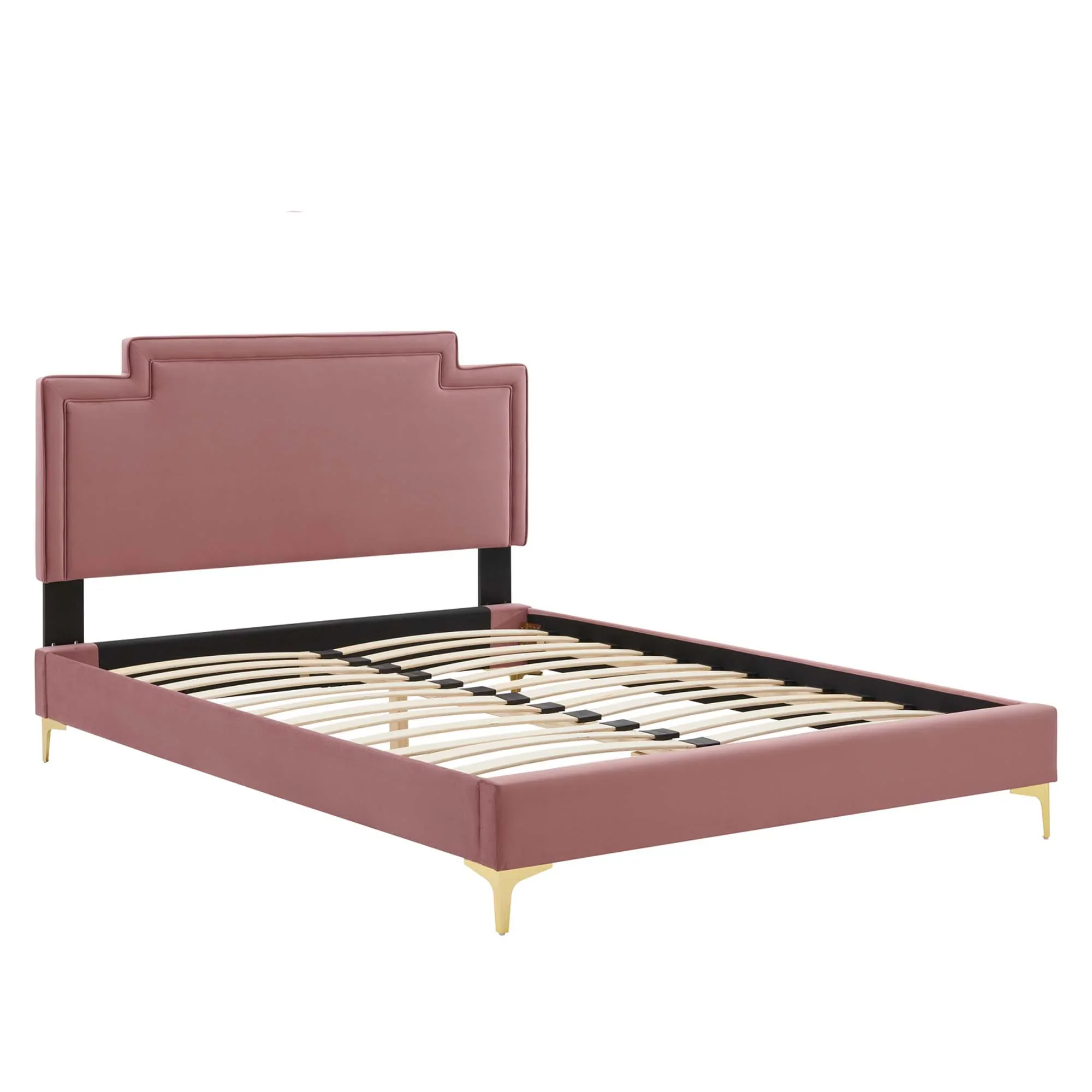 Liva Performance Velvet Bed With Gold Metal Legs - Image 8