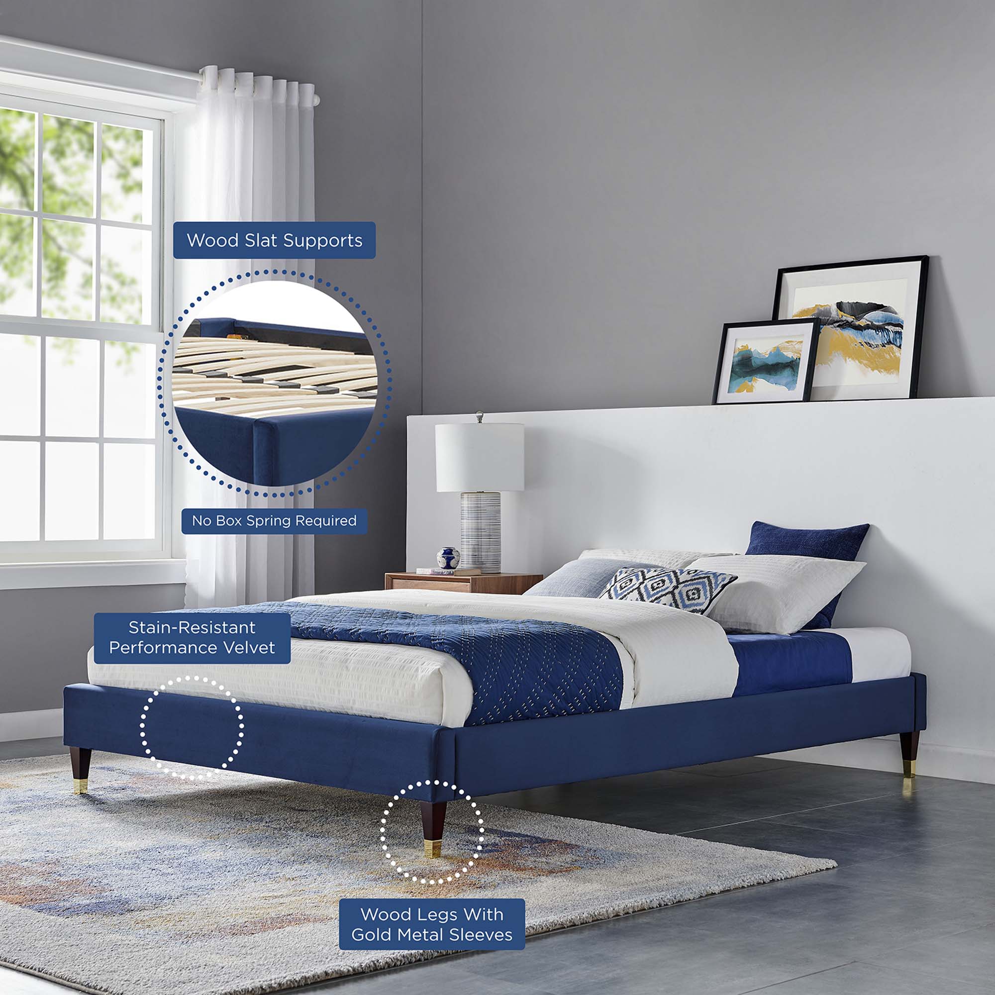 Liva Performance Velvet Bed With Wood and Gold Legs - Image 31